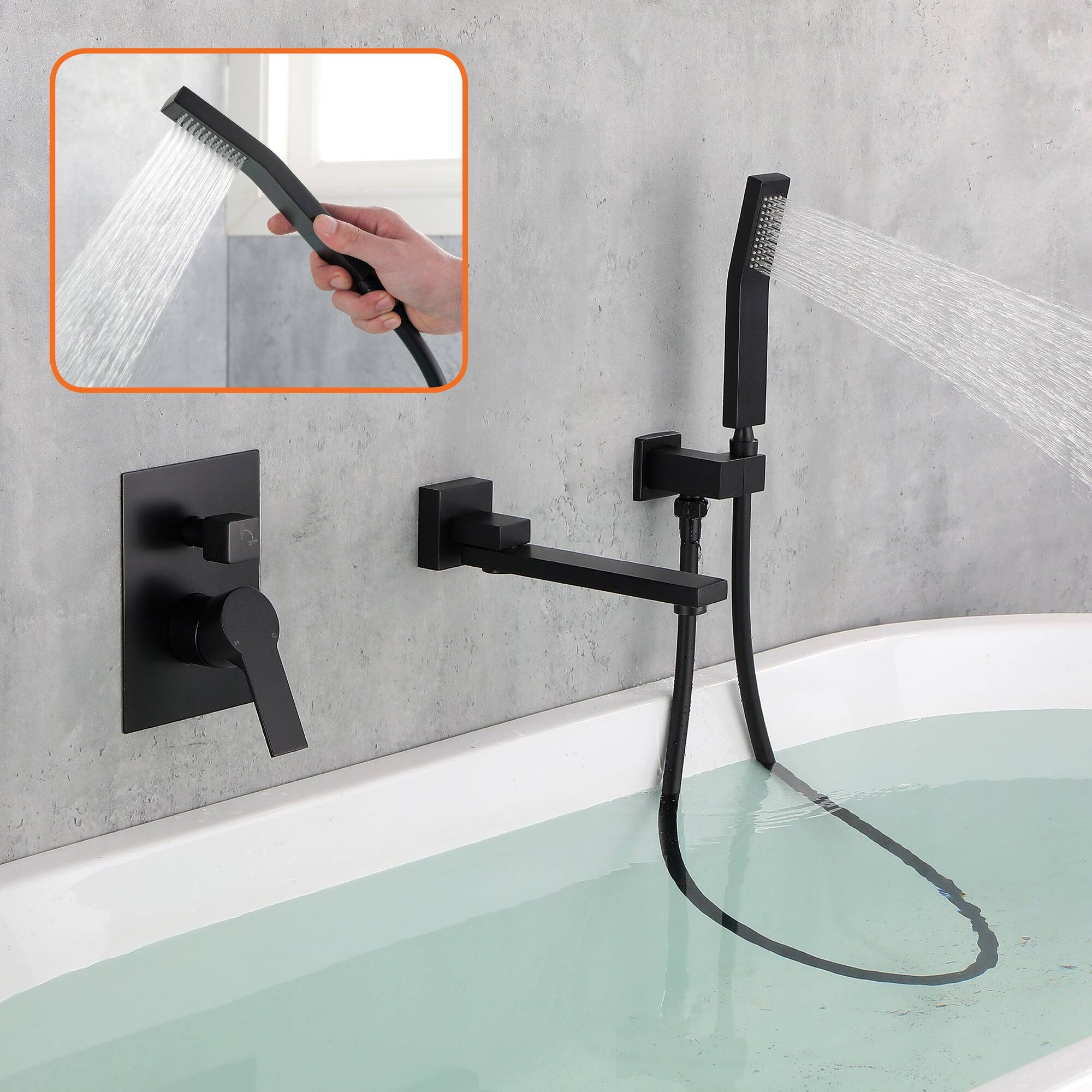Alt View 8. Boyel Living - Single Handle 1 Spray Tub and Shower Faucet with Handheld Shower Head in Brushed Black Valve Included - Matte Black.