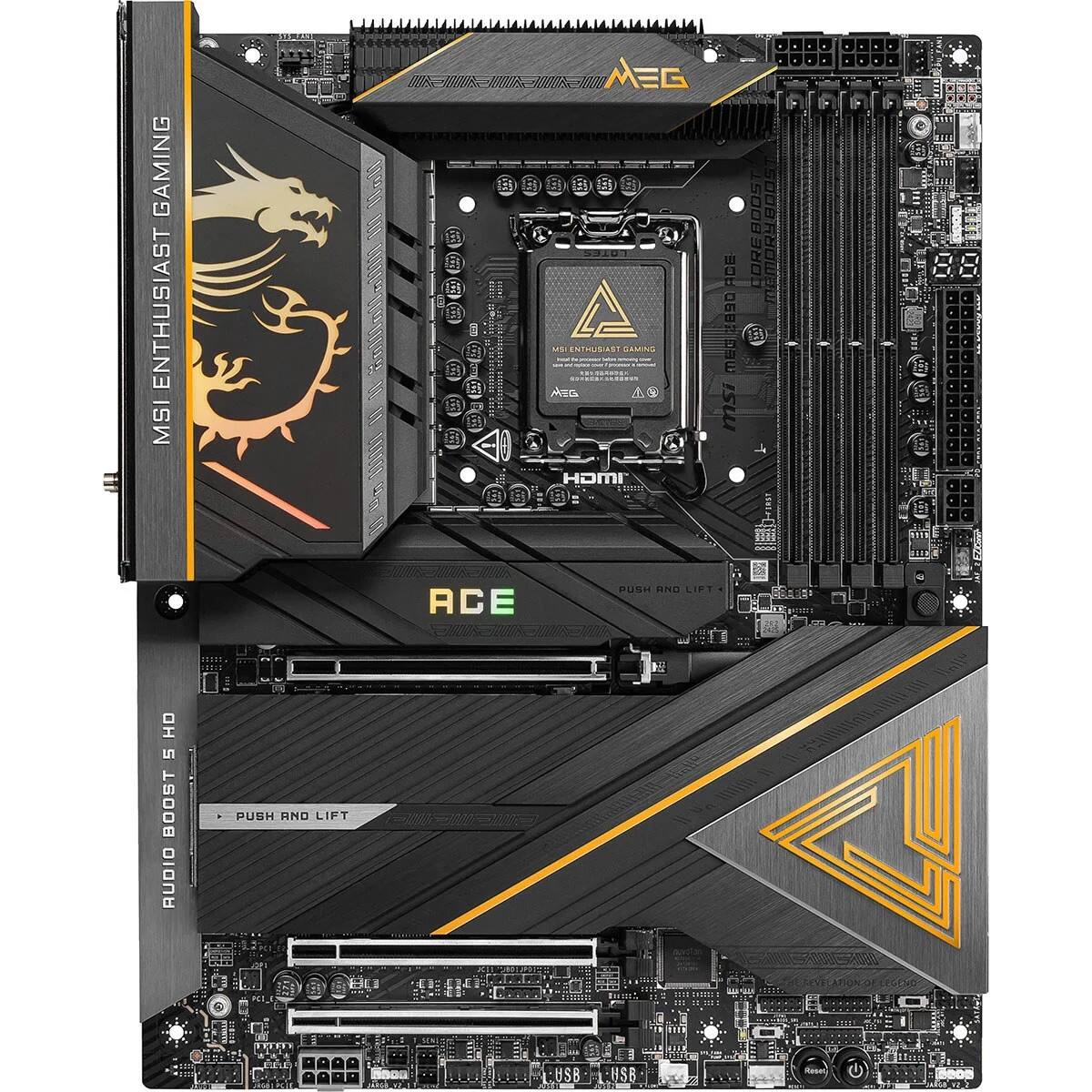 GAMING ENTHUSIAST MSI Wall 1:1 E 5 E F: MEG E a ENTINIAST SAMNG AEG & HOMI ASE ACE 1E2890 ms COREBOOST 5008WE 5 ACE RUNS uND .IPT ...1. HD Ln BOOST AUDIO PUSH IND LIFT FET_R BSB HSB