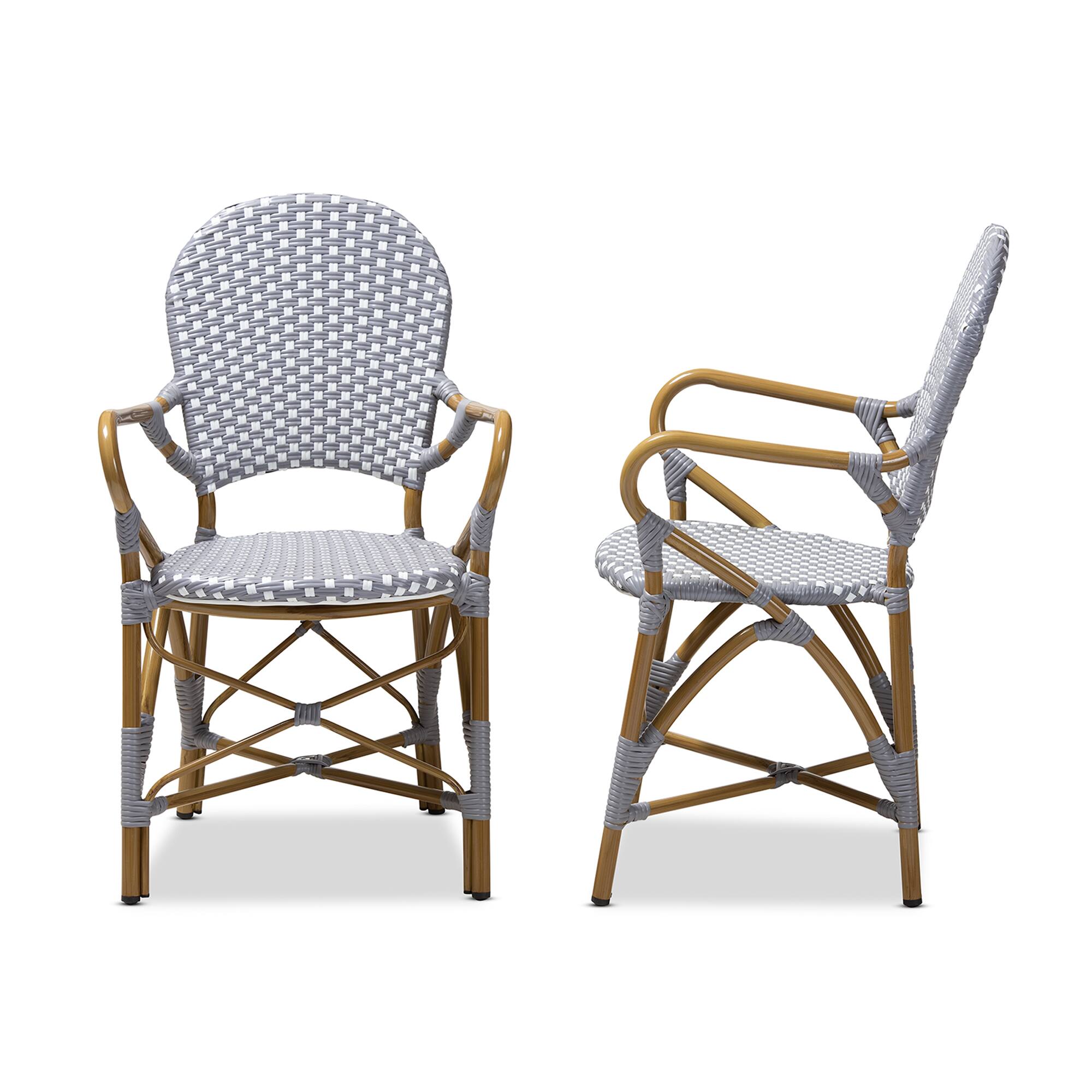 Left. Baxton Studio - Set of 2 Seva Classic French Indoor and Outdoor and Red Bamboo Style Stackable Bistro Dining Chairs - Grey/White.