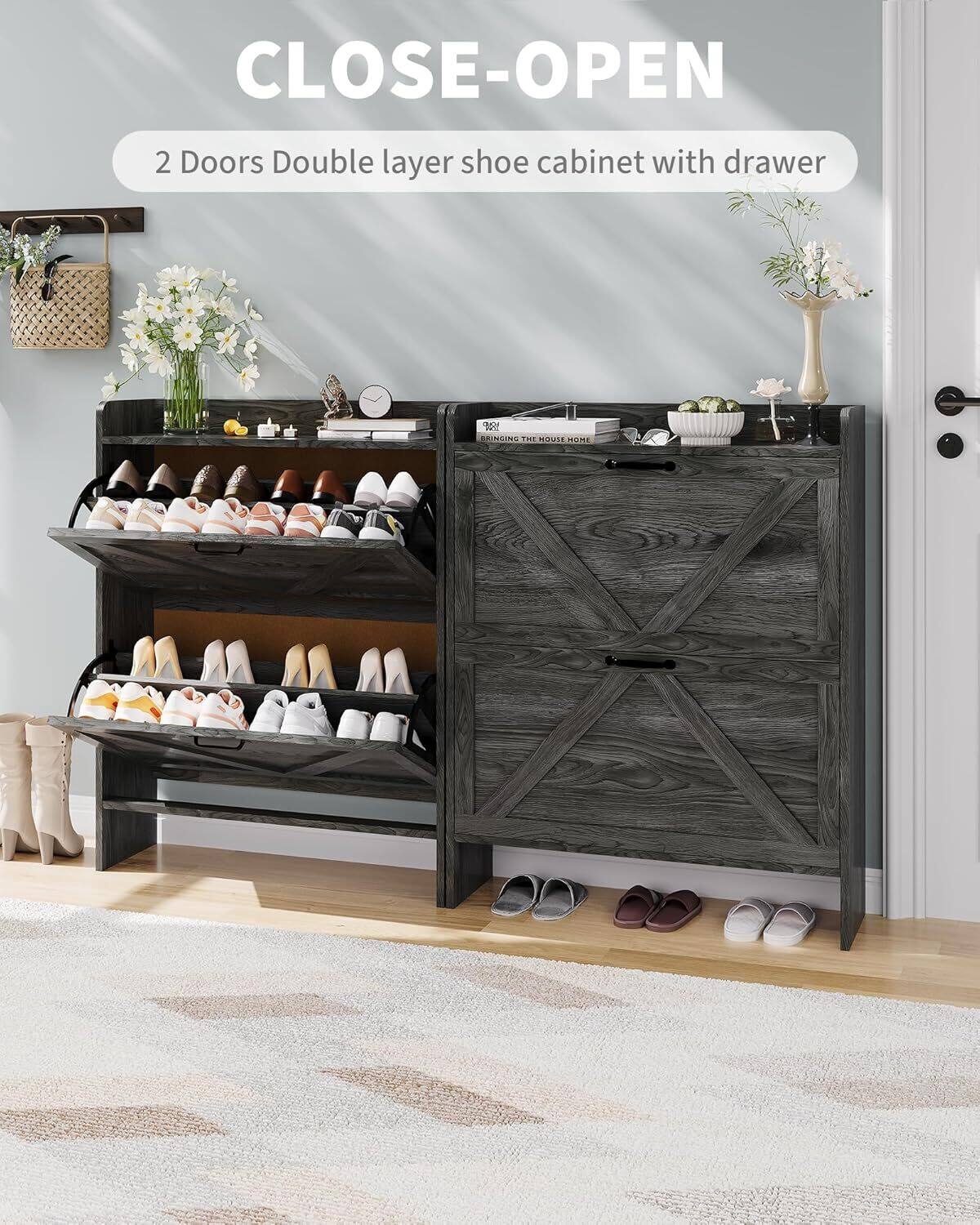 CLOSE-OPEN  
2 Doors Double layer shoe cabinet with drawer