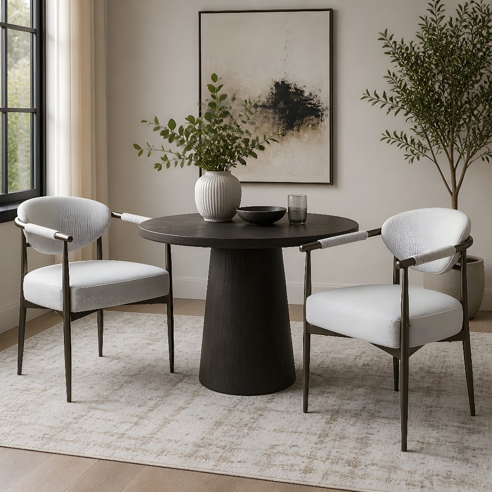 Loheer - Modern Dining Chairs Set of 2 Upholstered Armchairs with Bronze Iron Frame Kitchen Accent Chairs - Beige