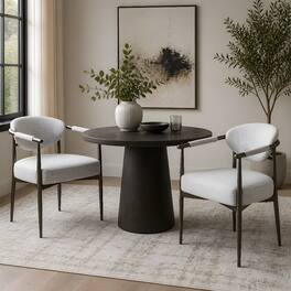 Loheer - Modern Dining Chairs Set of 2 Upholstered Armchairs with Bronze Iron Frame Kitchen Accent Chairs - Beige