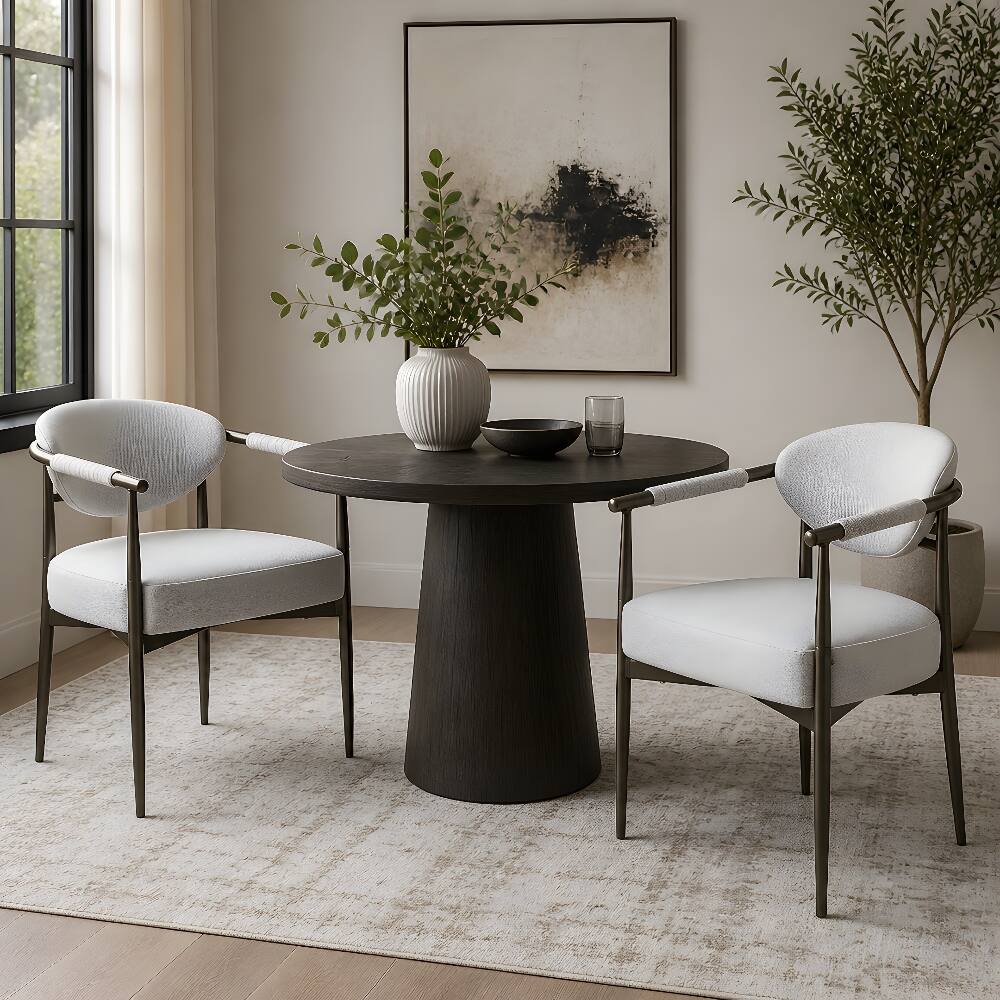 Front. Loheer - Loheer Modern Dining Chairs Set of 2 Upholstered Beige Armchairs with Bronze Iron Frame Kitchen Accent Chairs - Beige.