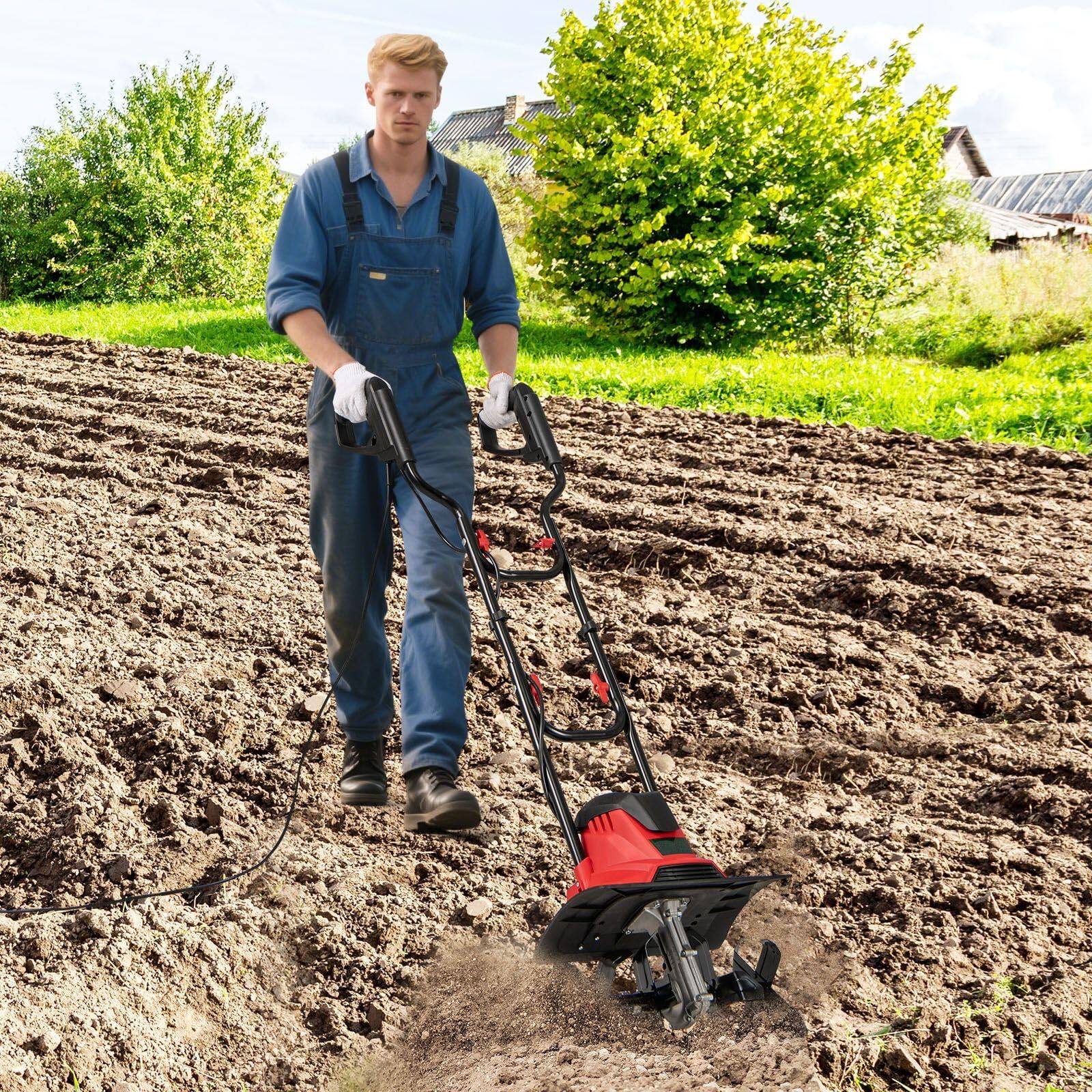 Alt View 1. Ecooso - 10-Amp Corded Electric Tiller Cultivator with Safety Lock, Garden Soil Prep Tool.