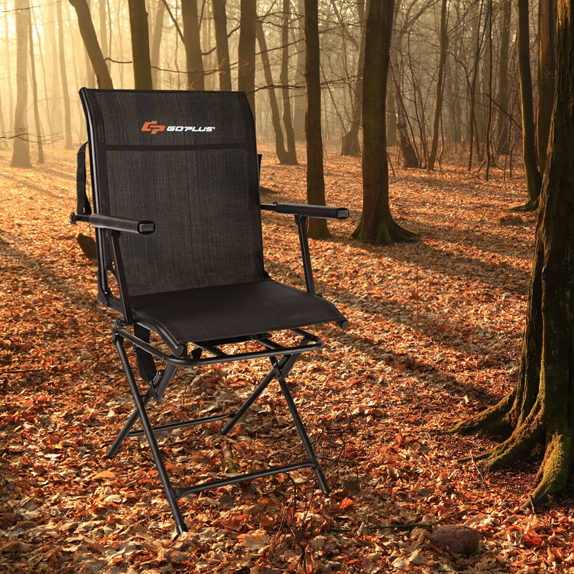 Alt View 4. Costway - Costway Swivel Hunting Chair Foldable Mesh Chair w/ Armrests for Outdoor Activities - Black.