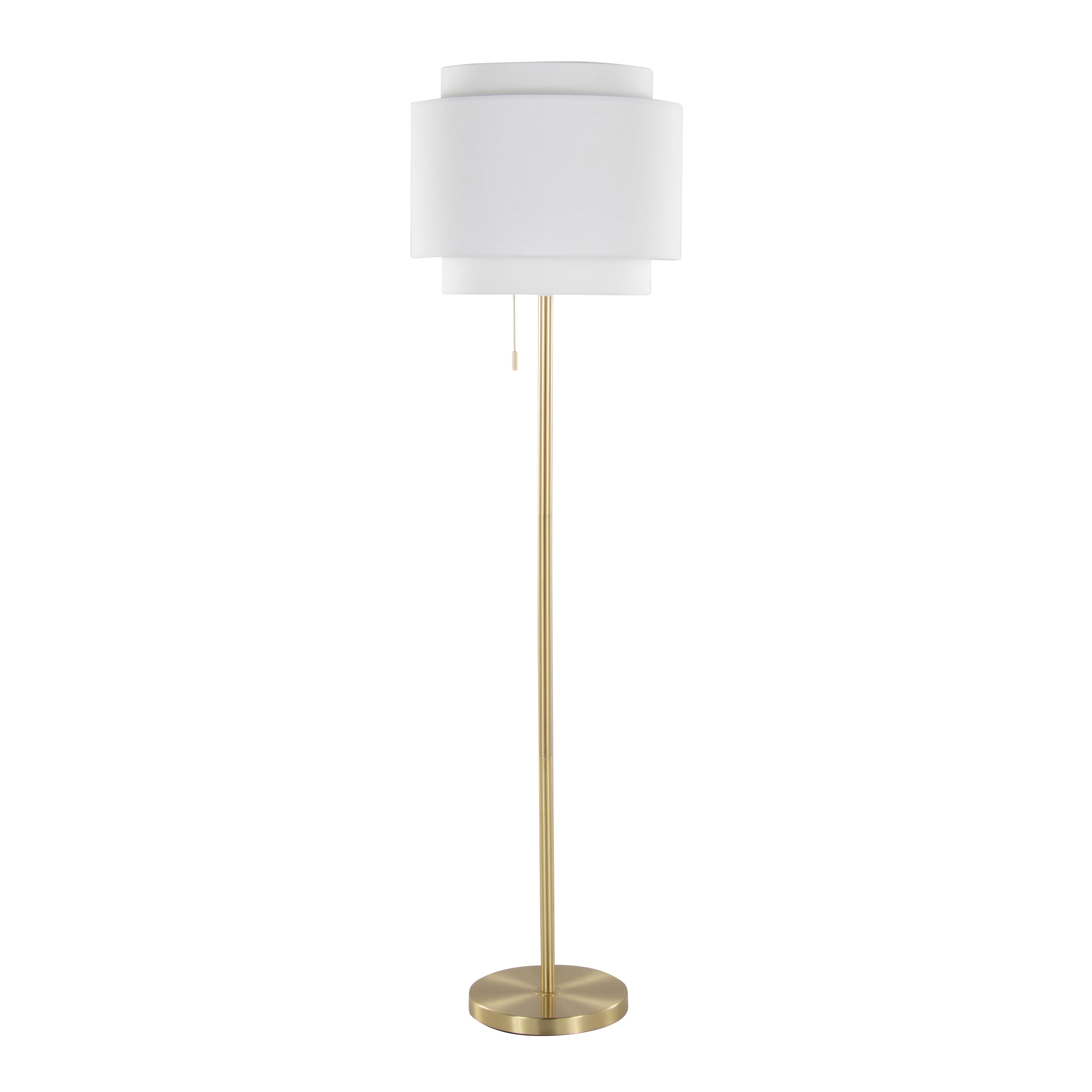 APRILSOUL - Tier Contemporary Metal Floor Lamp Gold Metal Off White Linen Shade by LumiSource