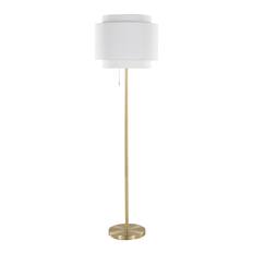 Front. Loheer - Loheer 64 Inch Contemporary Gold Metal Floor Lamp with Off-White Linen Shade for Living Room - Gold.