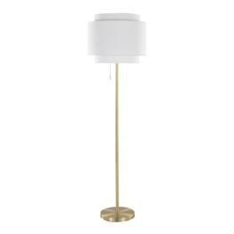 Loheer - 64 Inch Contemporary Metal Floor Lamp with Off-White Linen Shade for Living Room - Gold