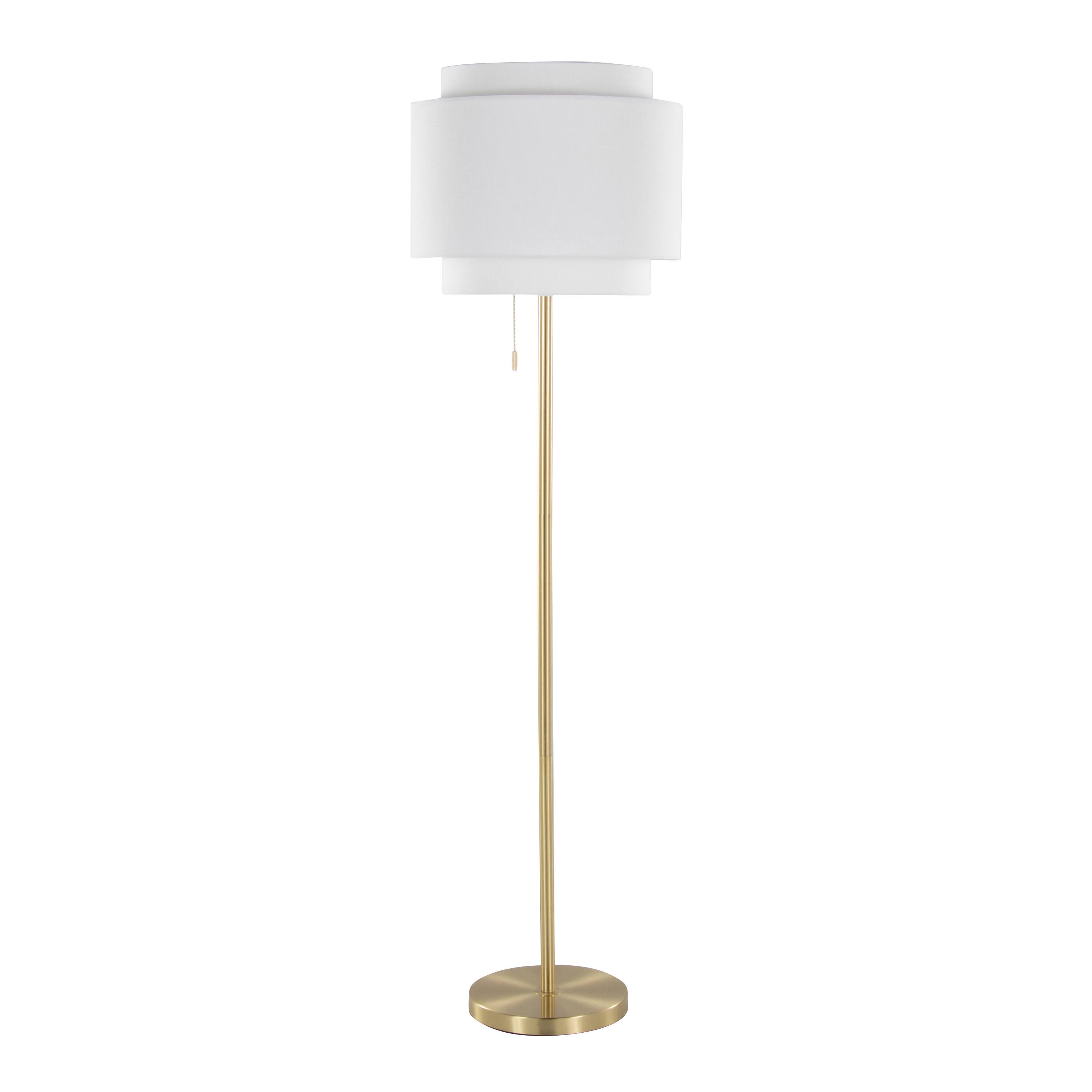 Front. APRILSOUL - Tier Contemporary Metal Floor Lamp Gold Metal Off White Linen Shade by LumiSource.