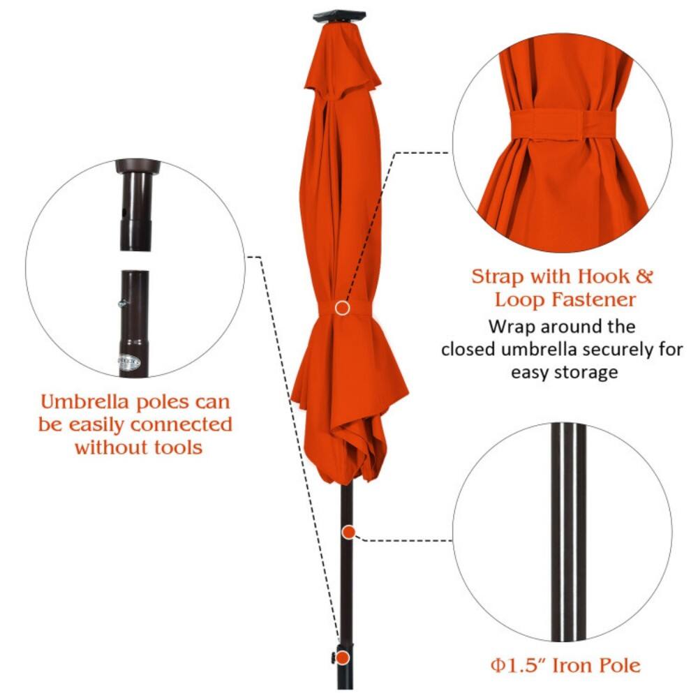 Umbrella poles can be easily connected without tools.  
Strap with Hook & Loop Fastener: Wrap around the closed umbrella securely for easy storage.  
1.5" Iron Pole