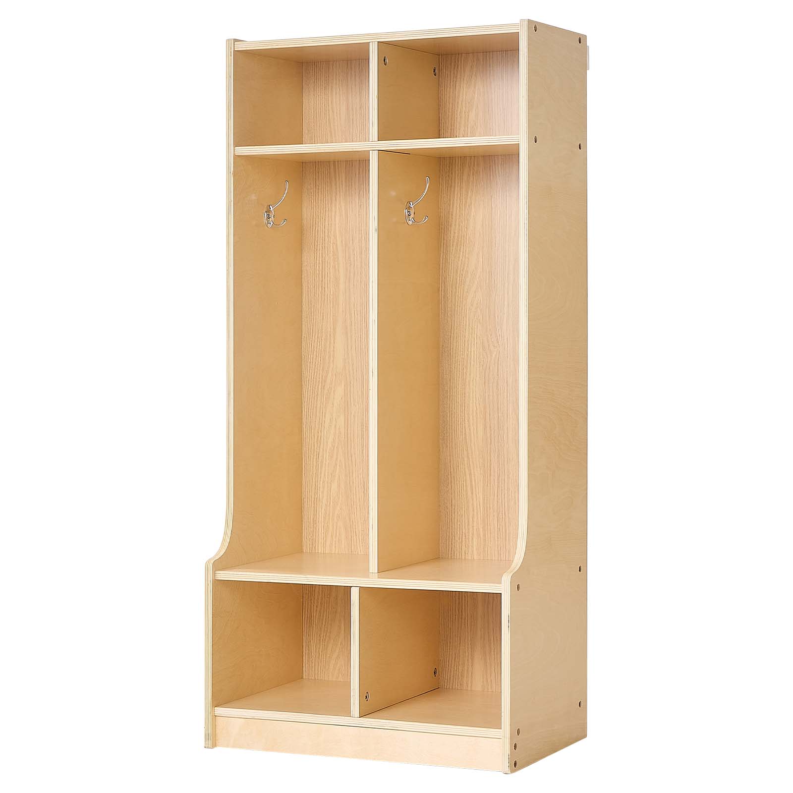 Front. VEVOR - 2-Section Kids Coat Locker, Wooden Toddler Cubby Storage Organizer with 4 Hooks & Anti-Tip Kit, Modern Kid Coat Cubbies - Natural Wood.