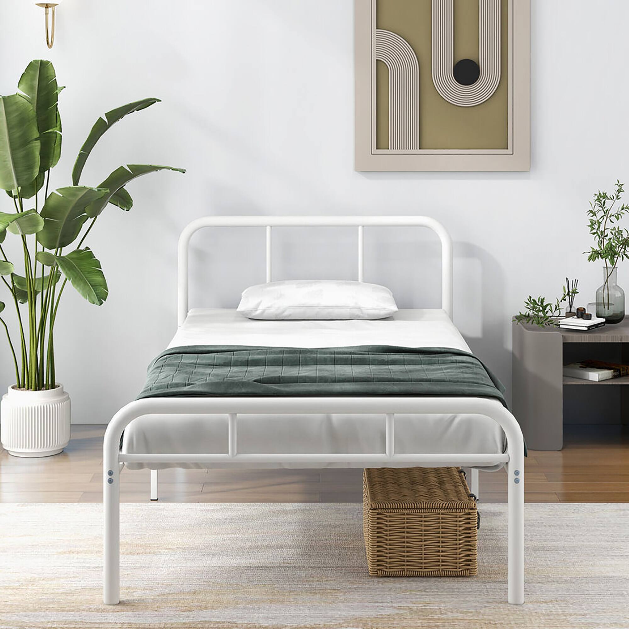 Alt View 8. Gymax - Gymax 12-Inch Twin Bed Frame Modern Metal Platform Bed w/ Headboard & Footboard White - White.