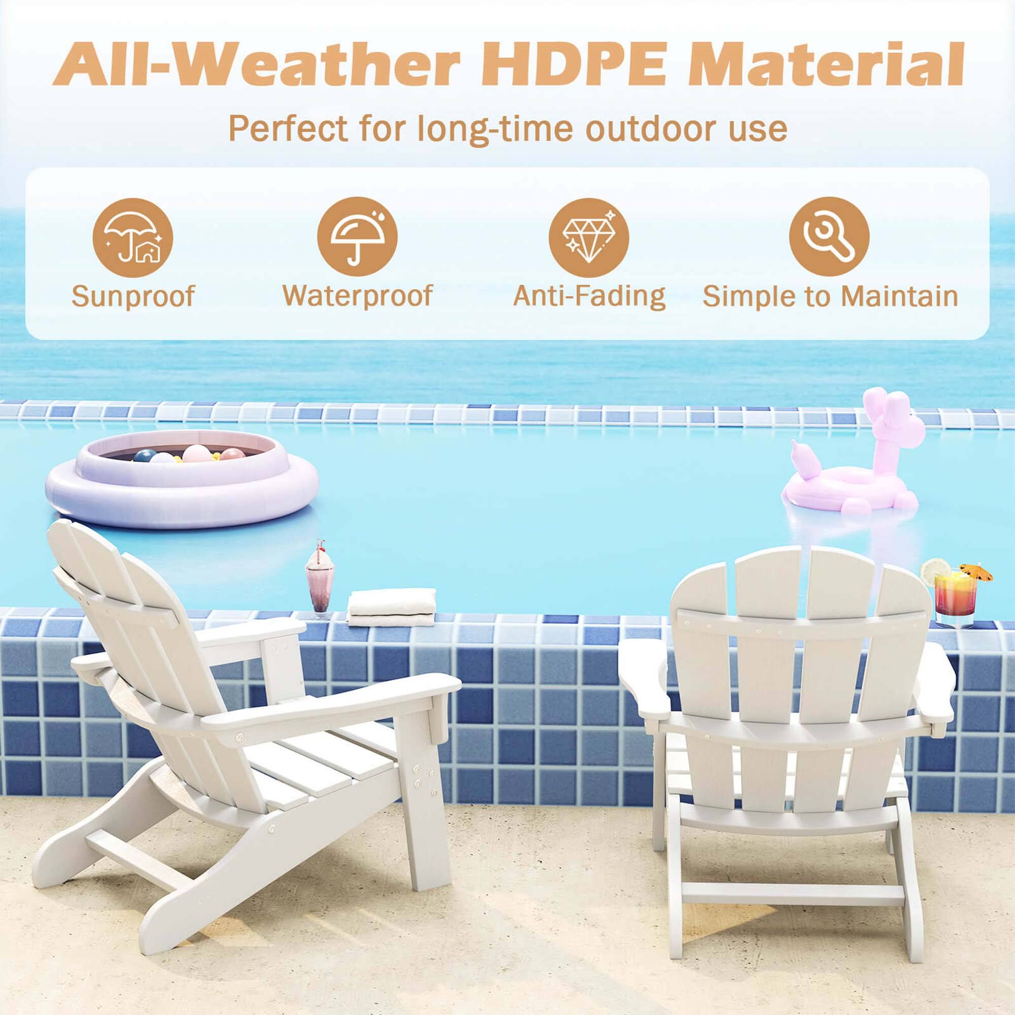 All-Weather HDPE Material  
Perfect for long-time outdoor use  
Sunproof  
Waterproof  
Anti-Fading  
Simple to Maintain