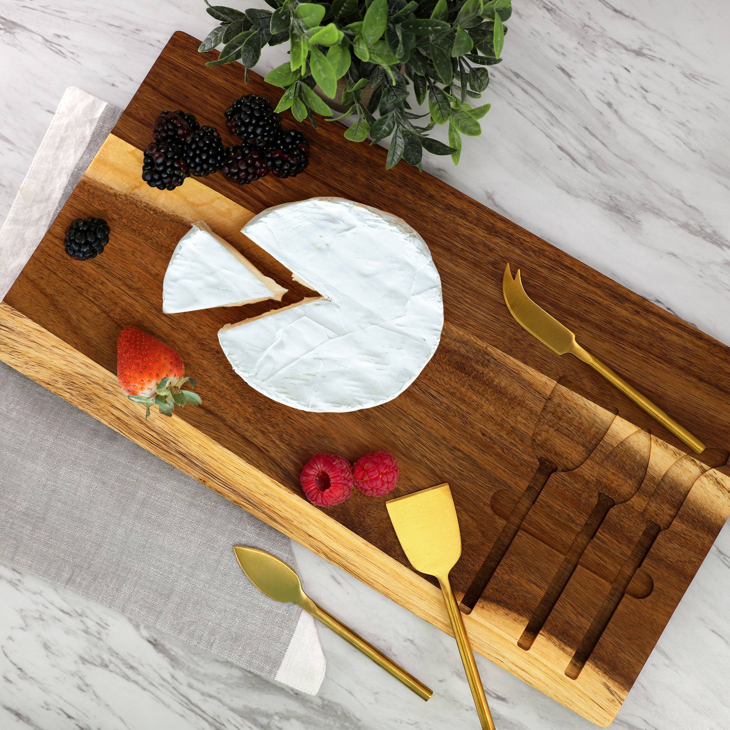 Alt View 7. MegaChef - MegaChef 21 x 11 Inch Acacia Wood Cheese Board with 3 Piece Knife  Set - Brown.