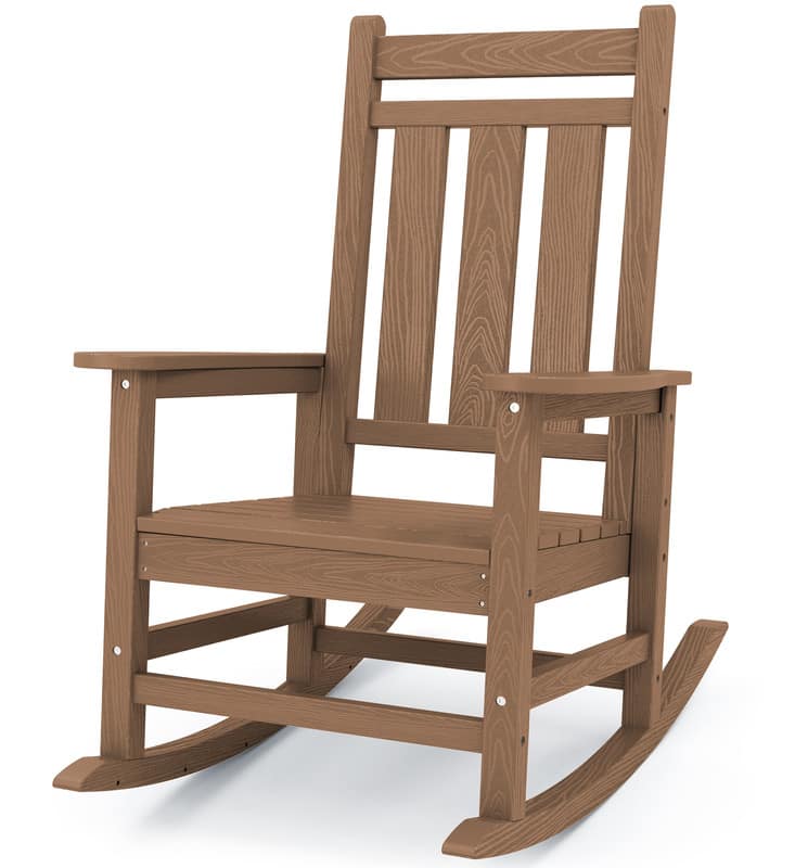 SERWALL - Oversized Outdoor Rocking Chair, HDPE All-Weather Patio Rocking Chairs for Porch - Brown