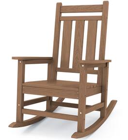 SERWALL - Oversized Outdoor Rocking Chair, HDPE All-Weather Patio Rocking Chairs for Porch - Brown