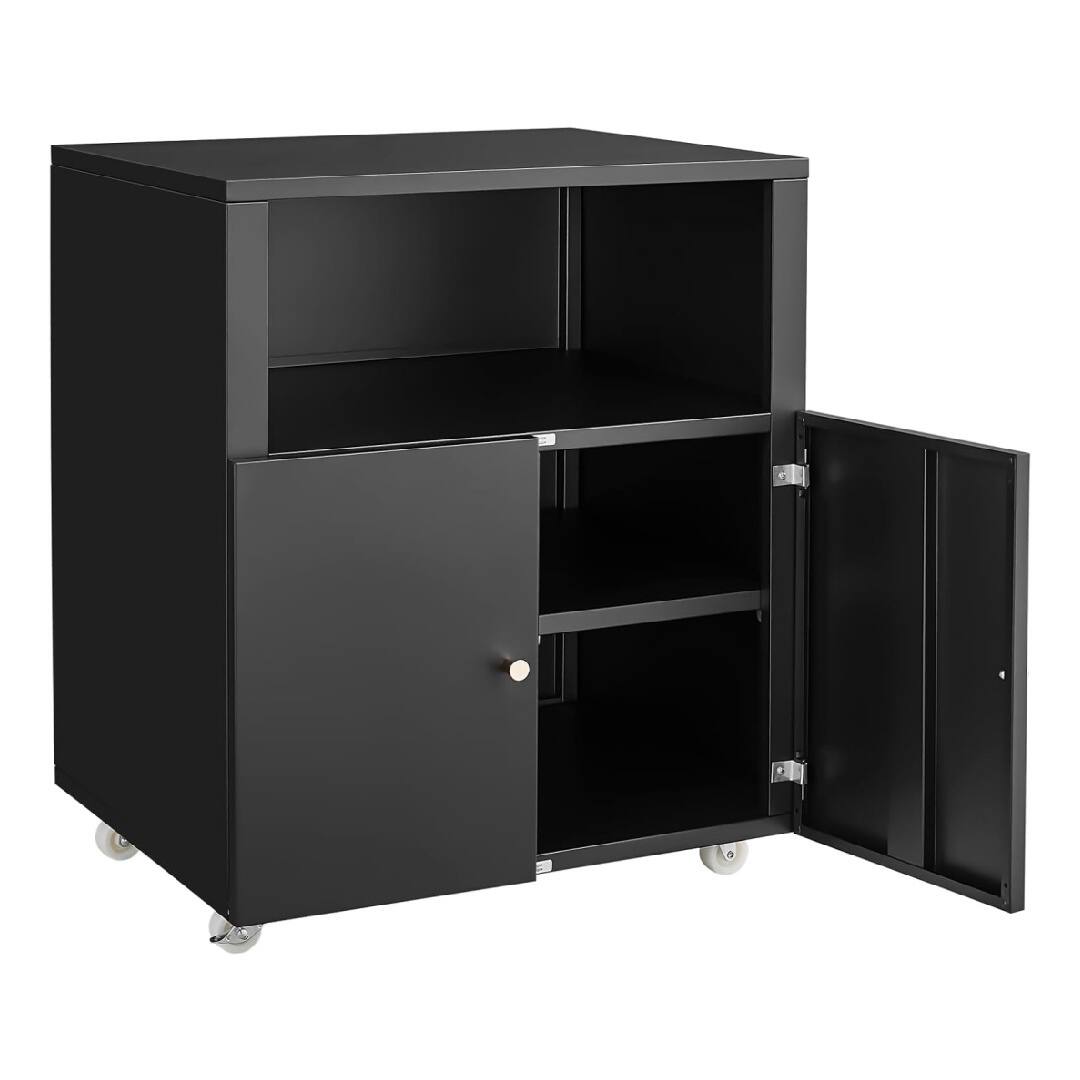 Angle. GARVEE - Printer Stand with Storage, Copier Printer Cabinet with 2 Doors Mobile Metal File Cabinet - Black.