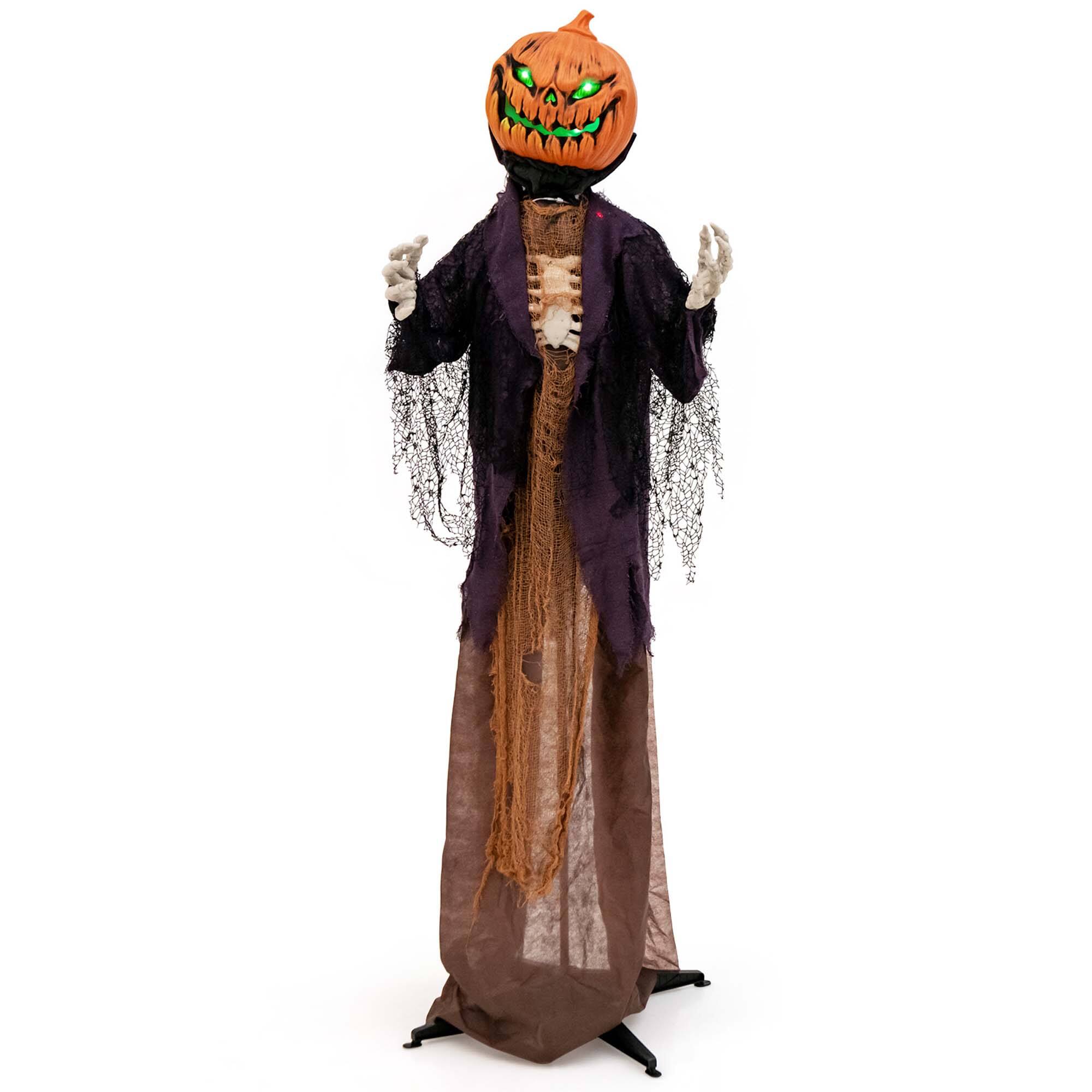 Alt View 19. Costway - 5.6 FT Halloween Animated Standing Pumpkin Scarecrow with Weird Phrases & LED Eyes - Brown/Purple/Orange.