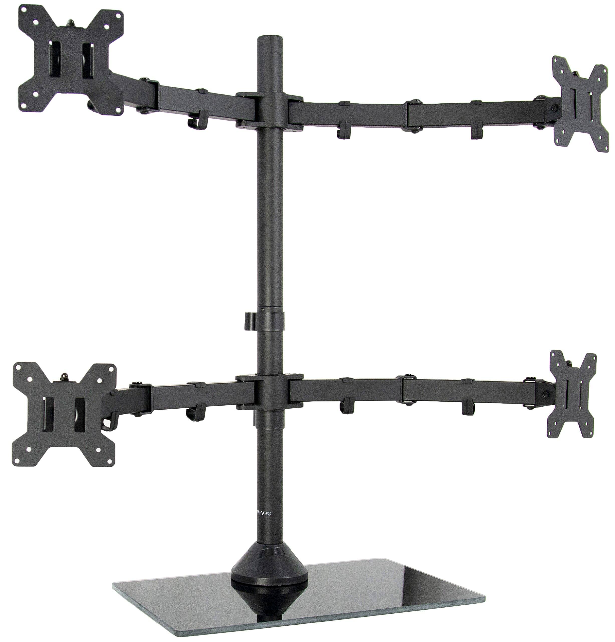 Front. Hanke - Adjustable Quad Monitor Desk Stand Mount Free Standing Heavy Duty Glass Base Holds 4 Screens Up To Stand-v0... - Default.