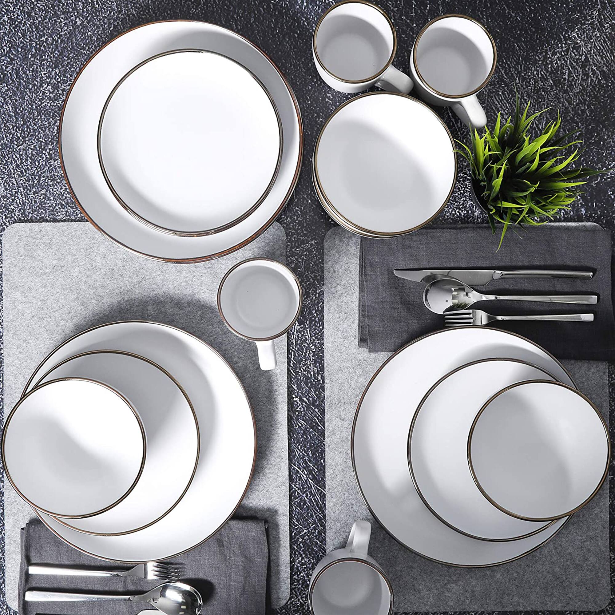 Alt View 4. Gibson - Gibson Home Rockaway Round Stoneware Dinnerware Set, Service for 4, Matte White - White.