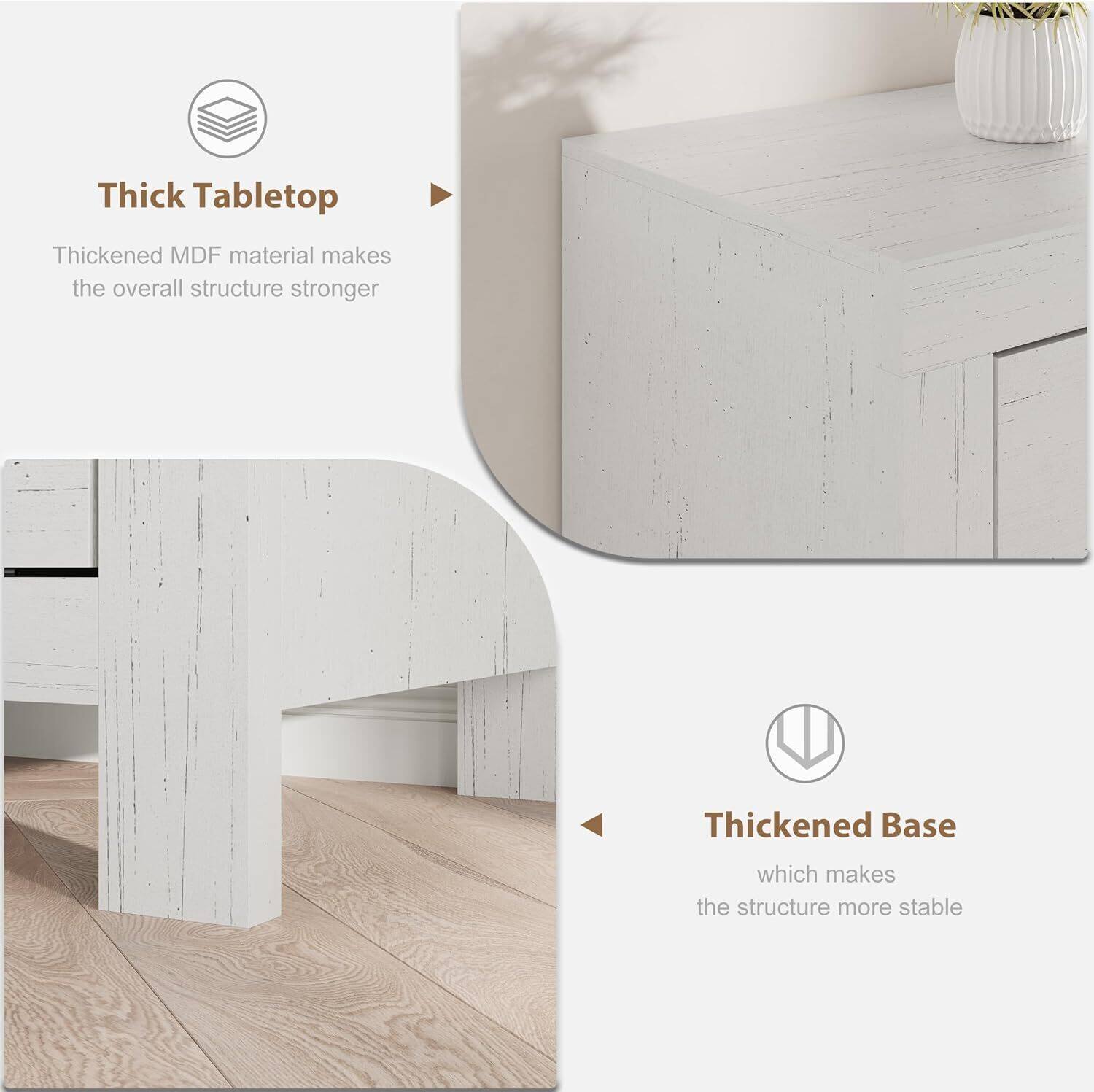 Thick Tabletop  
Thickened MDF material makes the overall structure stronger  

Thickened Base  
which makes the structure more stable