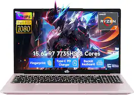 NIMO - 15.6" IPS FHD Gaming-Laptop, AMD 8 Cores Ryzen 7 7735HS 16GB DDR5 RAM 512GB SSD 4.75GHz - Rose Gold