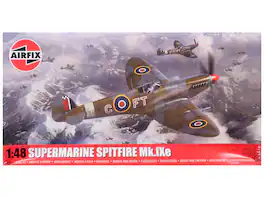 Level 2 Model Kit of Supermarine Spitfire Mk.IXe Fighter Aircraft with 3 Scheme Options 1/48 Plastic Model Kit by Airfix