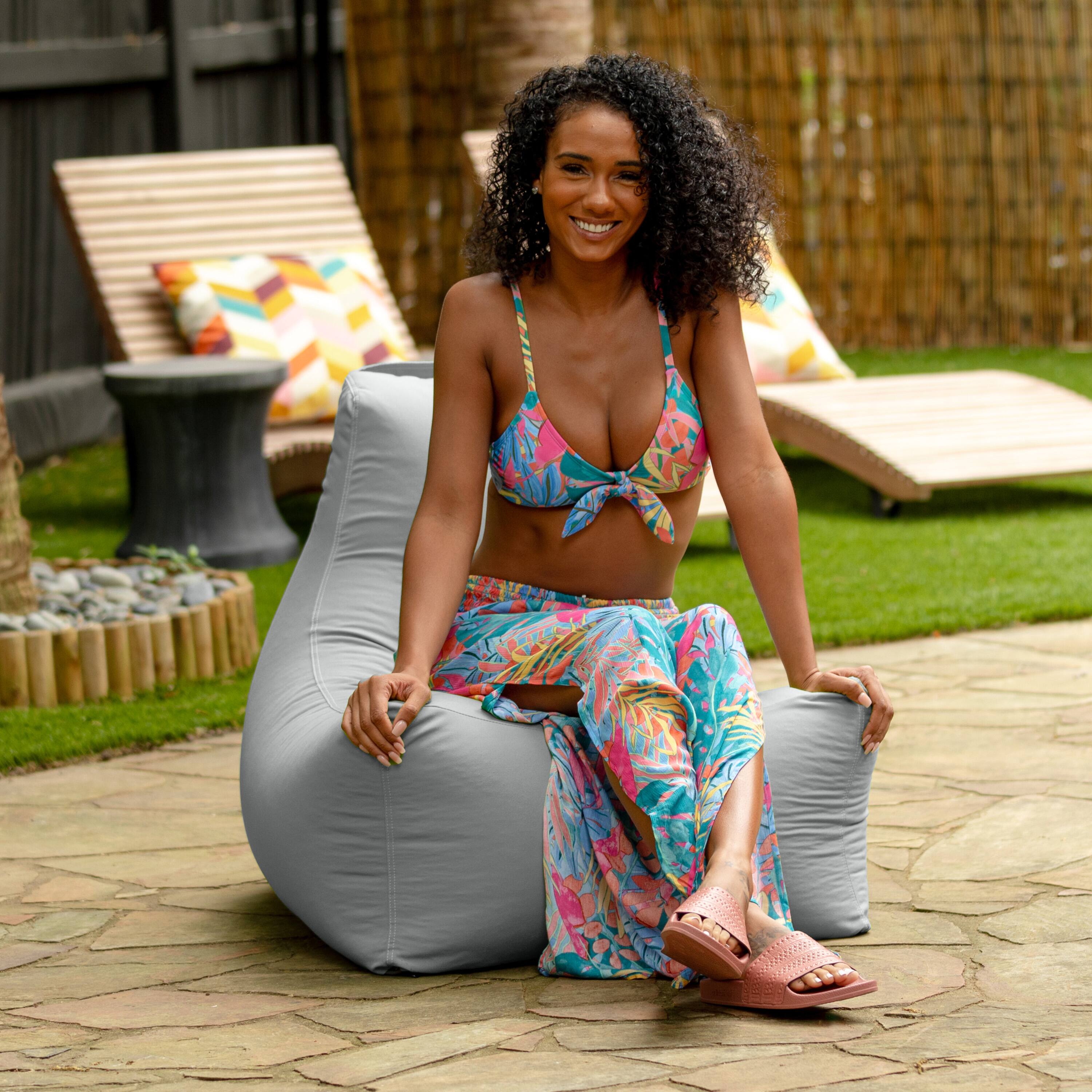 Angle. Jaxx - Jaxx Juniper Outdoor Bean Bag Patio Chair & Poolside Lounge, Granite - Granite Sunbrella.