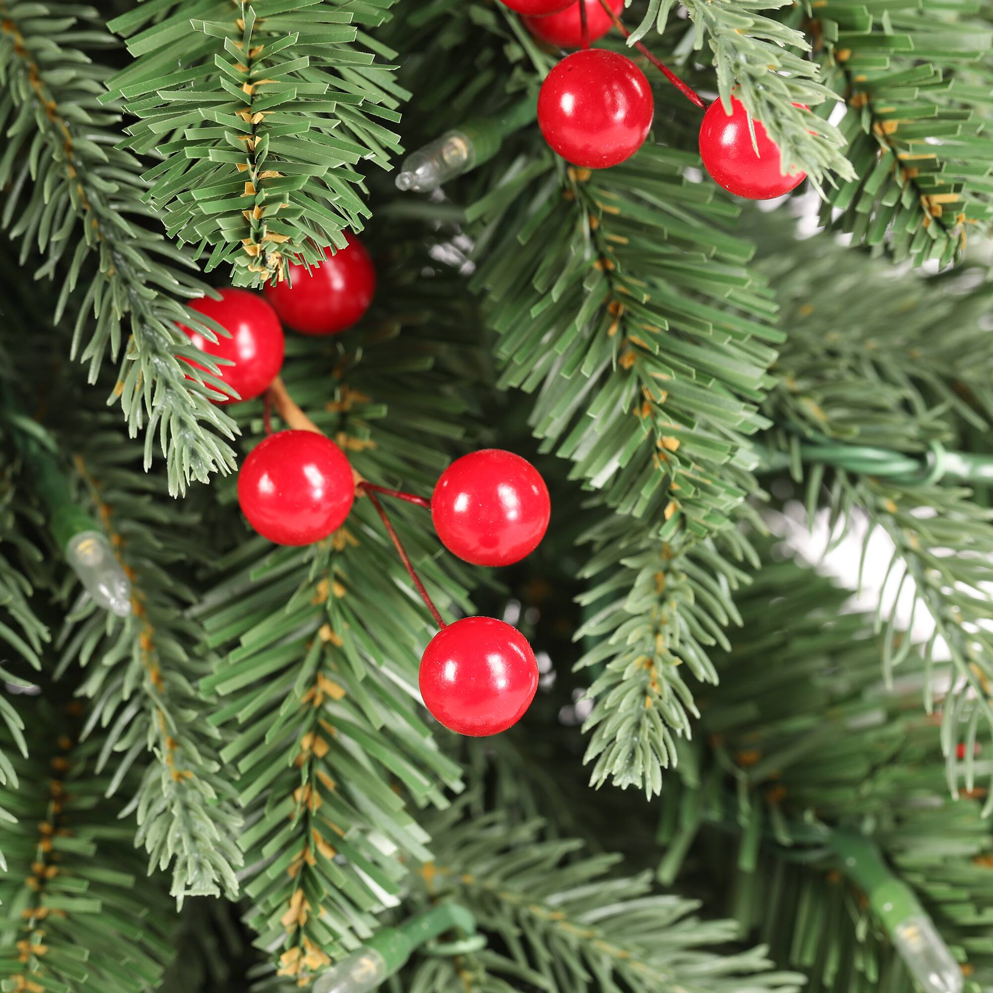 Alt View 6. Glitzhome - 6ft Pre-lit Green Artificial Christmas Porch Tree, red berries,pinecones, 180 warm white lights,3 function, Foot Pedal - Green.