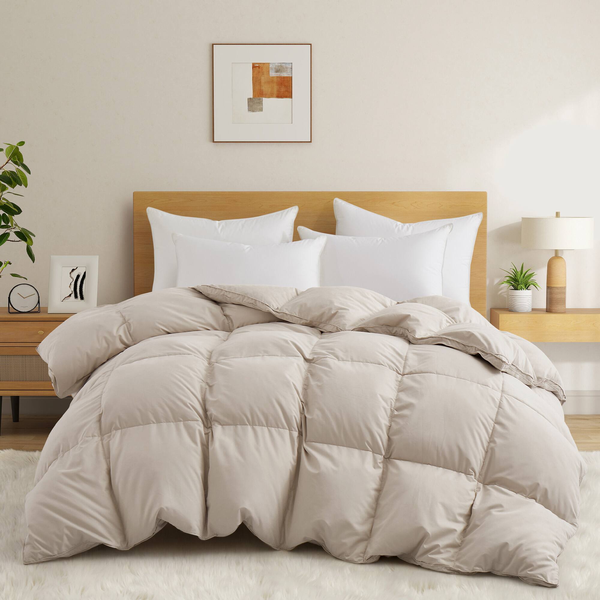 Peace Nest - White Goose Down Feather Fiber Comforter Heavyweight Duvet Insert, Twin - Cream