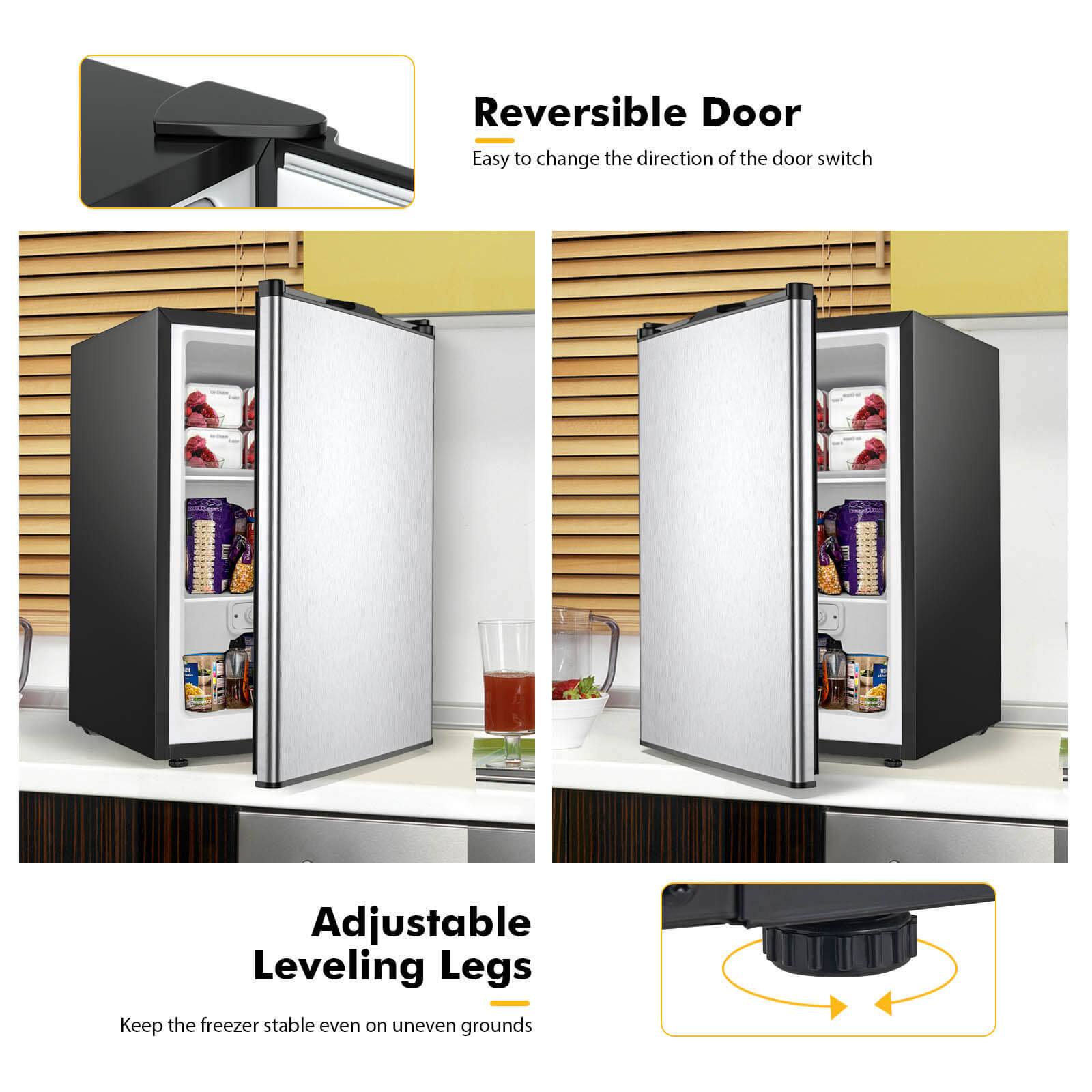 Reversible Door  
Easy to change the direction of the door switch  

Adjustable Leveling Legs  
Keep the freezer stable even on uneven grounds
