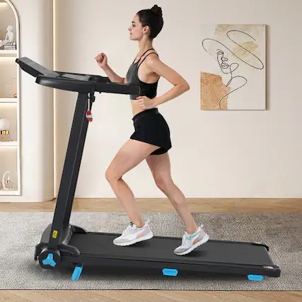 Front. Siljoy - 3.0HP Quiet Foldable Home Treadmill: 10.0MPH, 300LBS, Incline, Heart Rate, Type C/USB, Bluetooth - Black.