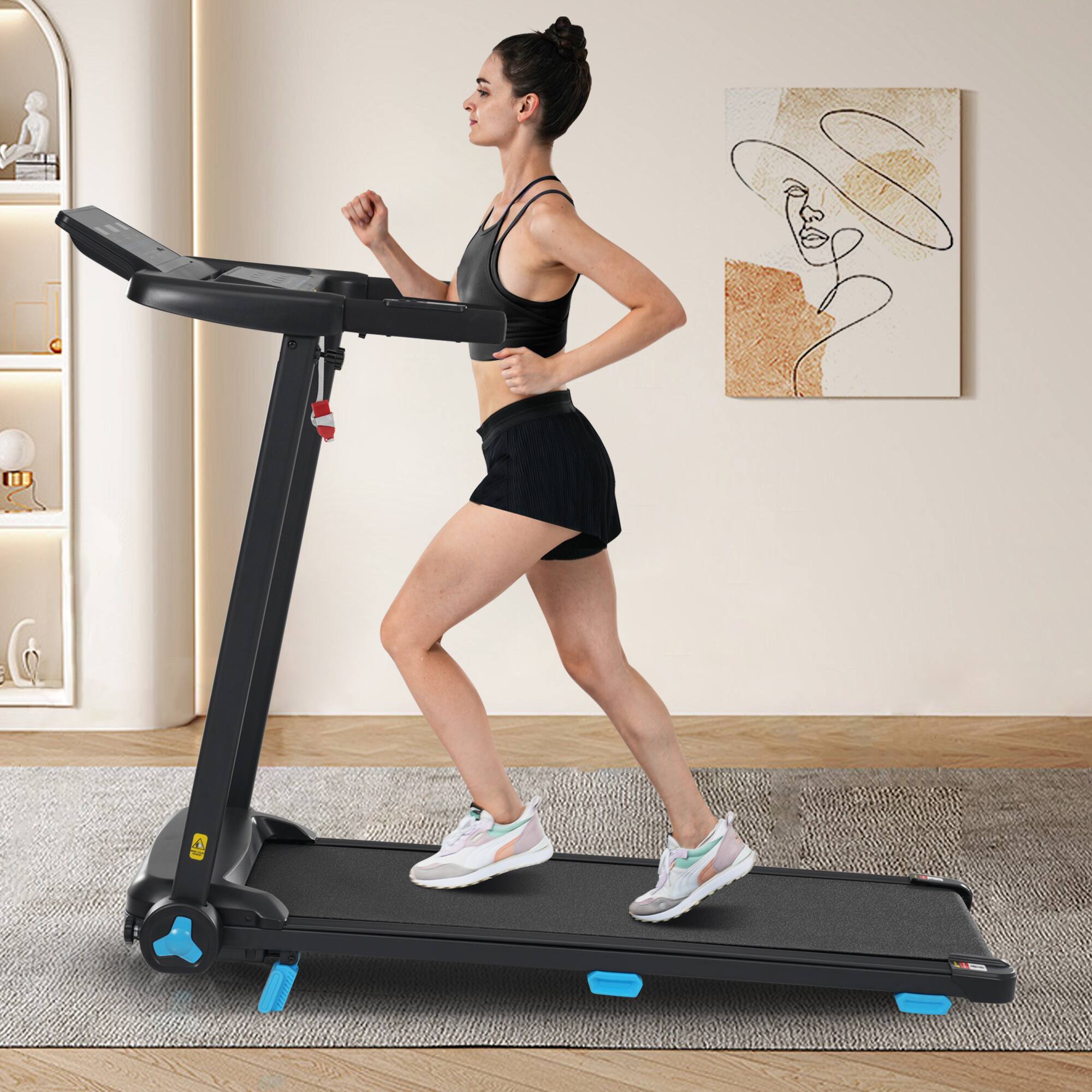Front. Siljoy - 3.0HP Quiet Foldable Home Treadmill: 10.0MPH, 300LBS, Incline, Heart Rate, Type C/USB, Bluetooth - Black.