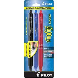 Pilot - FriXion Ball Clicker Erasable Gel Pens, Fine Point, 0.7mm, 3/Pack - Assorted Ink