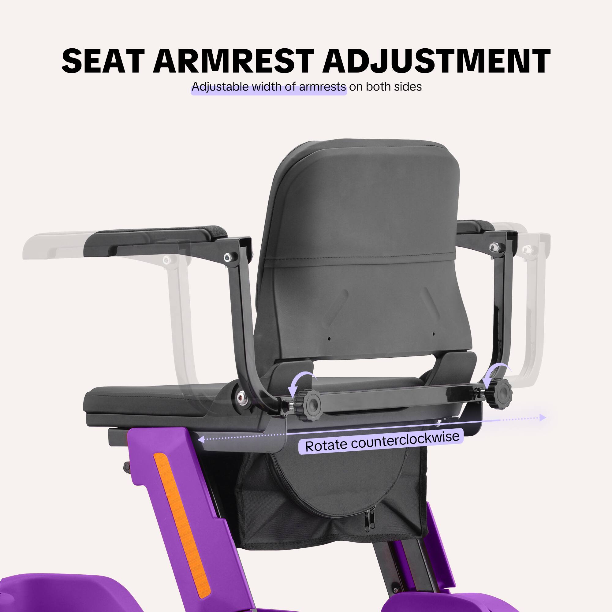 SEAT ARMREST ADJUSTMENT  
Adjustable width of armrests on both sides  
Rotate counterclockwise