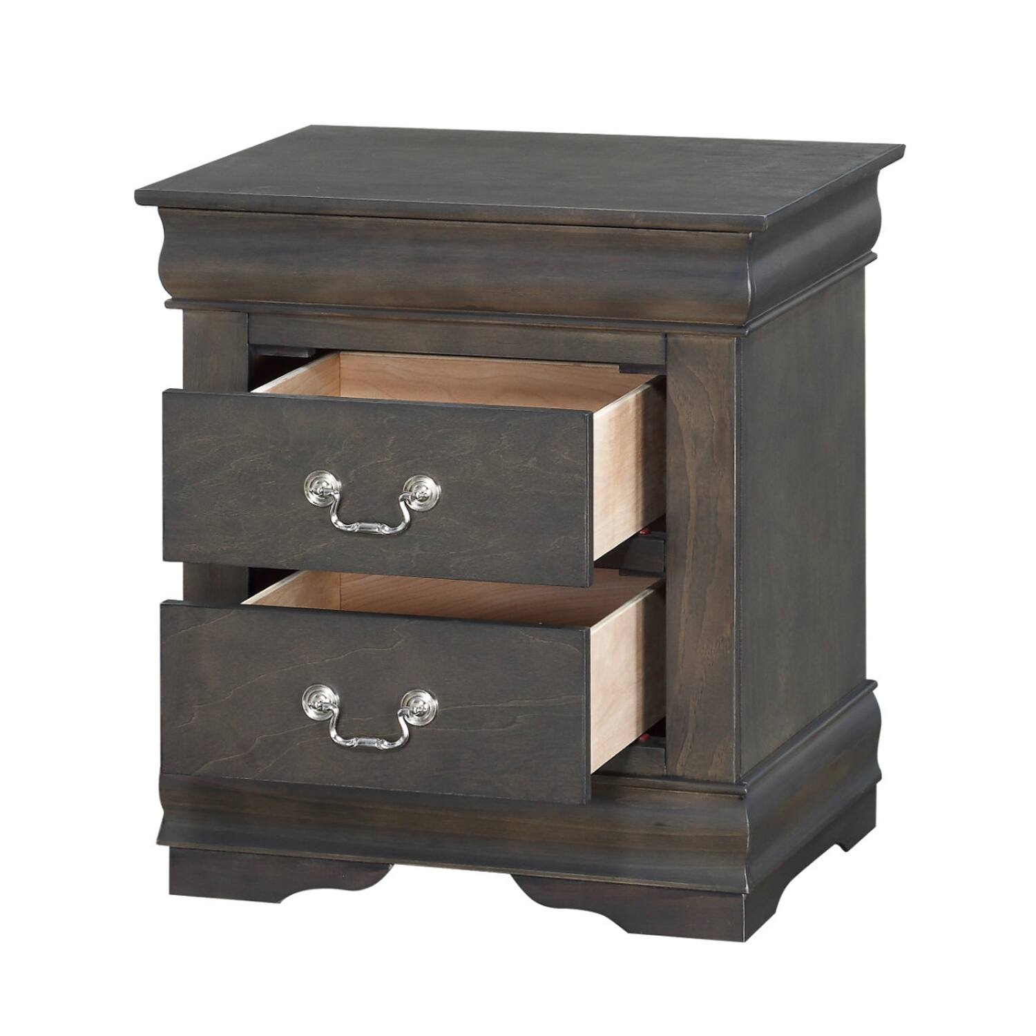 Alt View 2. Manhattan Lane - Traditional Style Wooden Nightstand with Two Drawers and Metal Handles - Gray.