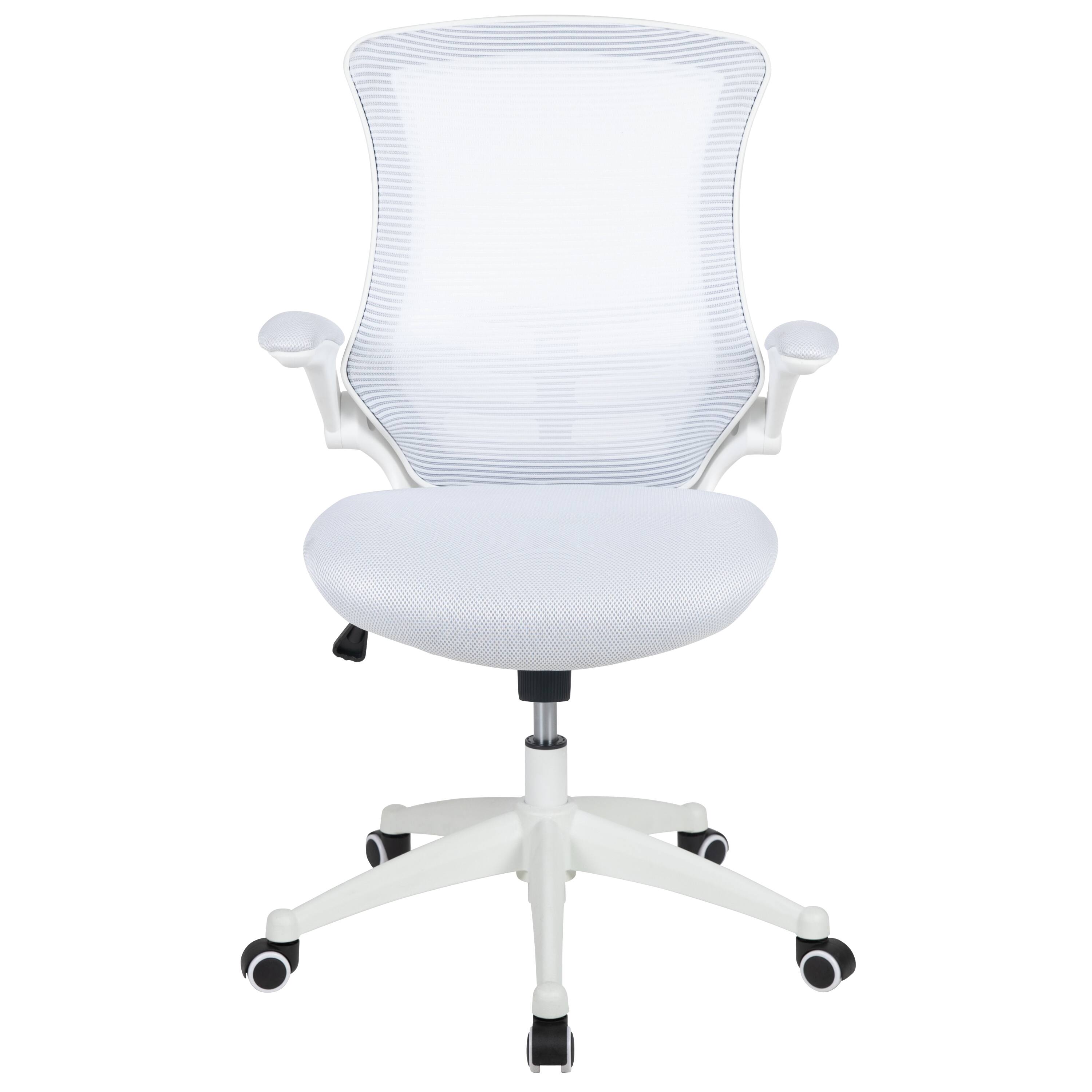 Alt View 7. Emma + Oliver - Mid-Back Mesh Swivel Ergonomic Task Office Chair with Flip-Up Arms - White Mesh/White Frame.