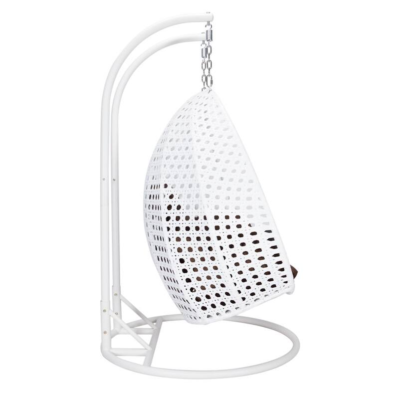 Alt View 2. LeisureMod - Leisuremod Modern 2-Person Outdoor Egg Swing White Wicker Chair with Stand, Plush Washable Cushions & Waterproof Cover - Brown.