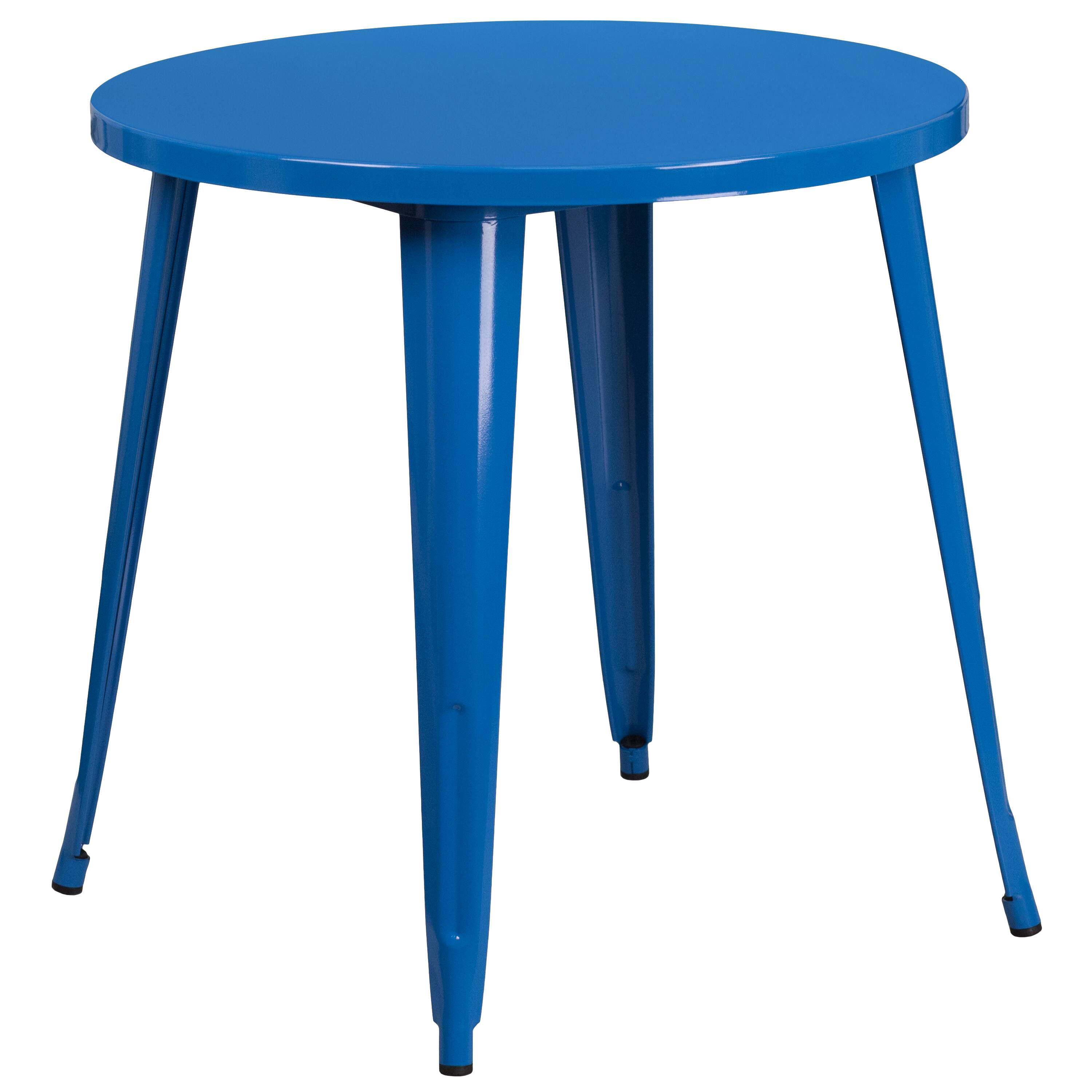 Alt View 3. Emma + Oliver - Commercial Grade 30" Round Metal Indoor-Outdoor Table Set with 2 Cafe Chairs - Blue.