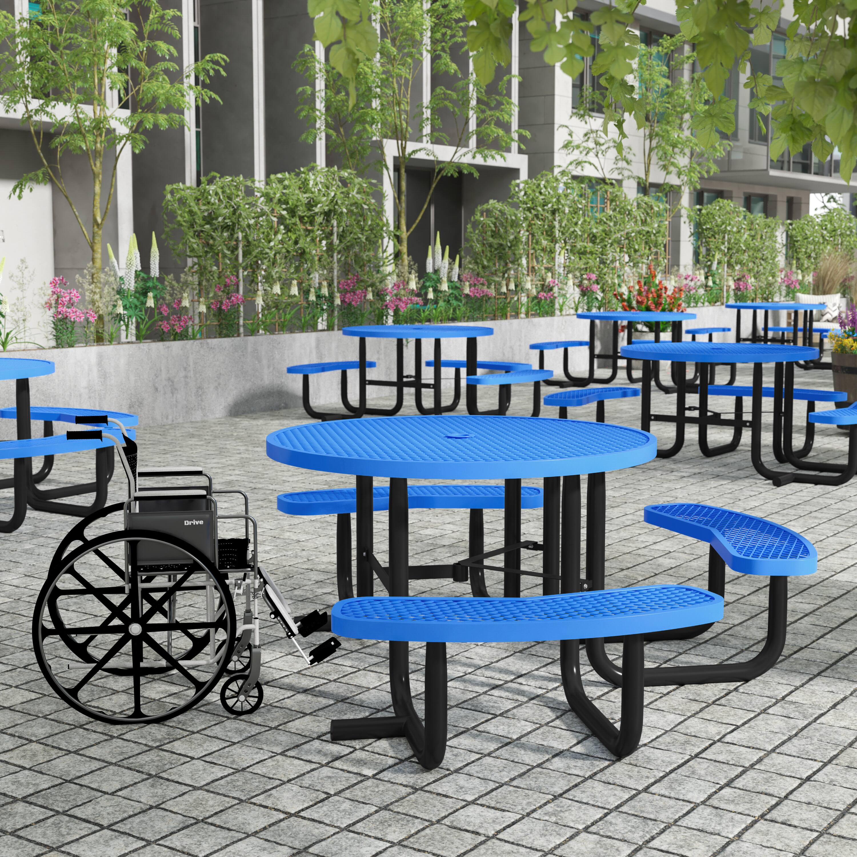 Alt View 1. Flash Furniture - Creekside 46" Round Wheelchair Accessible Outdoor Picnic Table with Expanded Metal Mesh Seats and Top with Umbrella Hole - Blue.