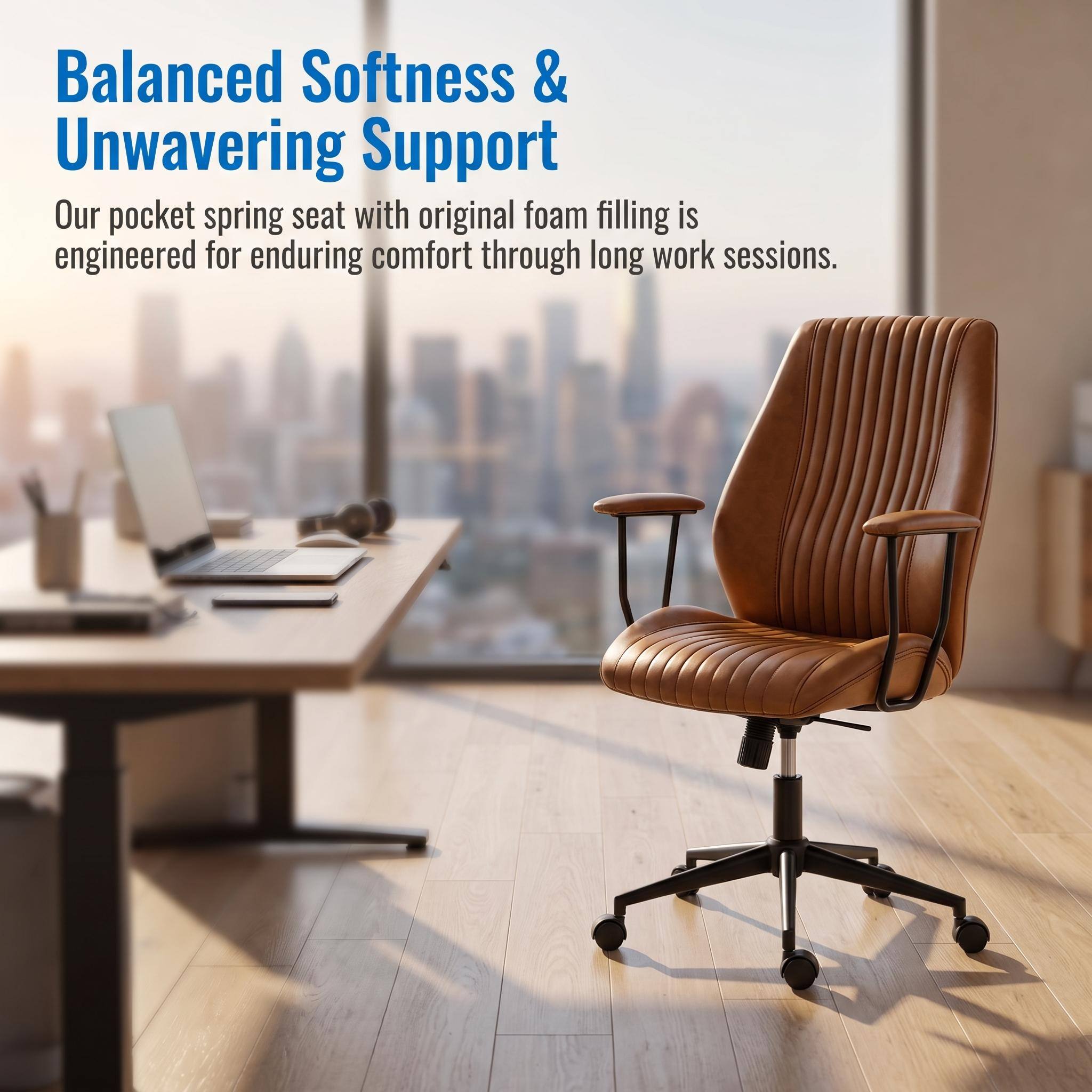Balanced Softness & Unwavering Support

Our pocket spring seat with original foam filling is engineered for enduring comfort through long work sessions.
