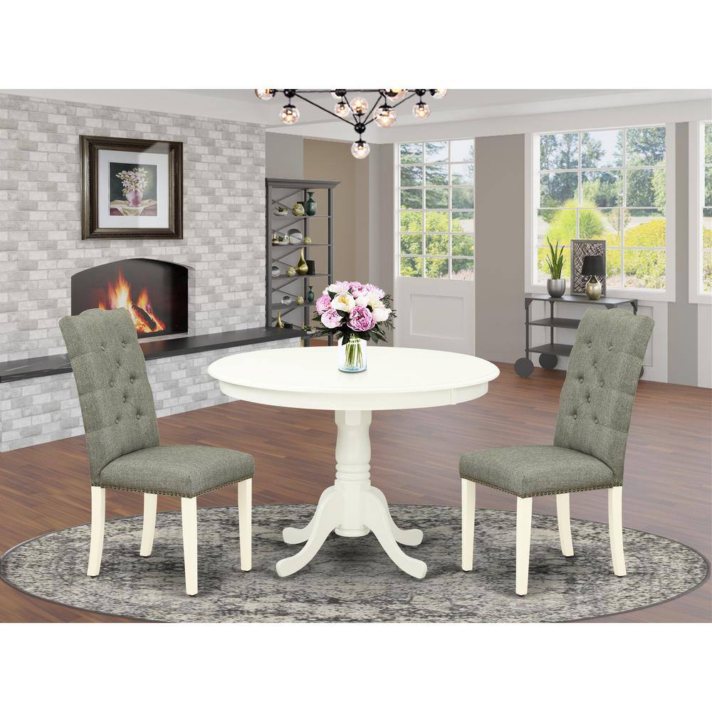 Left. East West Furniture - Dining Room Set Linen White - Brown.