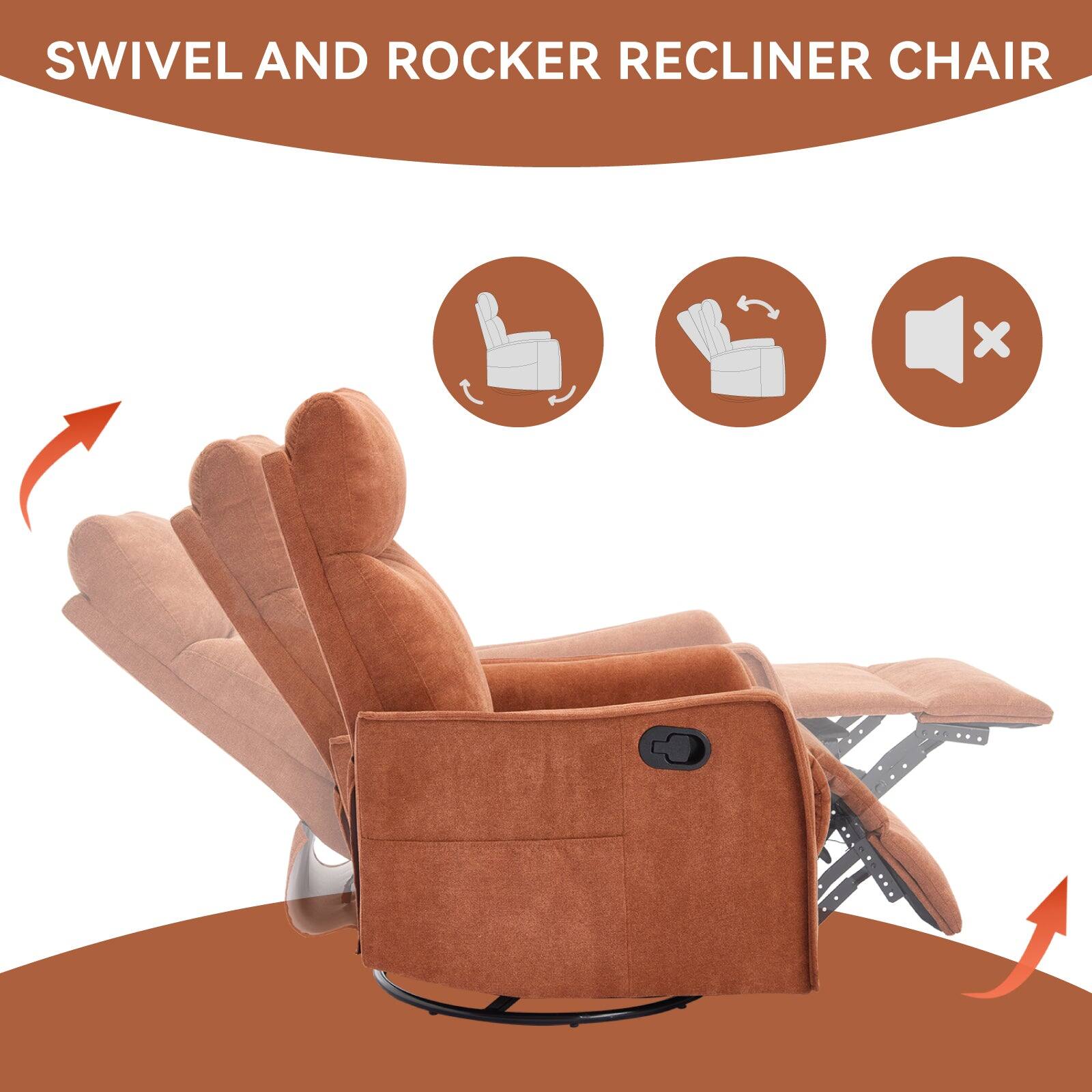 SWIVEL AND ROCKER RECLINER CHAIR

- Swivel
- Rocker
- No arms