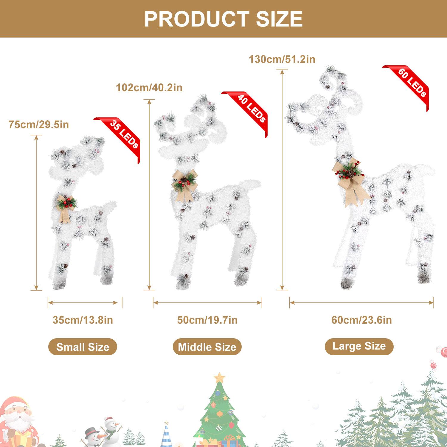 PRODUCT SIZE

- Small Size
  - Height: 75cm/29.5in
  - Width: 35cm/13.8in
  - LEDs: 35 LEDs

- Middle Size
  - Height: 102cm/40.2in
  - Width: 50cm/19.7in
  - LEDs: 40 LEDs

- Large Size
  - Height: 130cm/51.2in
  - Width: 60cm/23.6in
  - LEDs: 60 LEDs