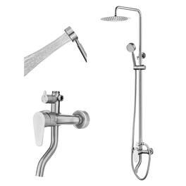 Dazzed Corner - Complete Shower Faucet Set - SS304 Outdoor Shower Kit with Handheld & Head - Brushed Nickel