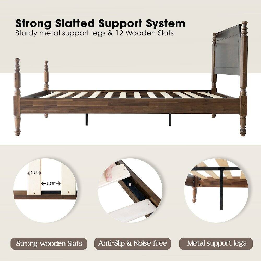 Strong Slatted Support System  
Sturdy metal support legs & 12 Wooden Slats  
2.75" 3.75"  
Strong wooden Slats  
Anti-Slip & Noise free  
Metal support legs