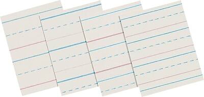 Front. Zaner-Bloser - Pacon 10-1/2" x 8", 1/2" Ruled Broken Midline Newsprint, 500 Sheets/Pk - White.