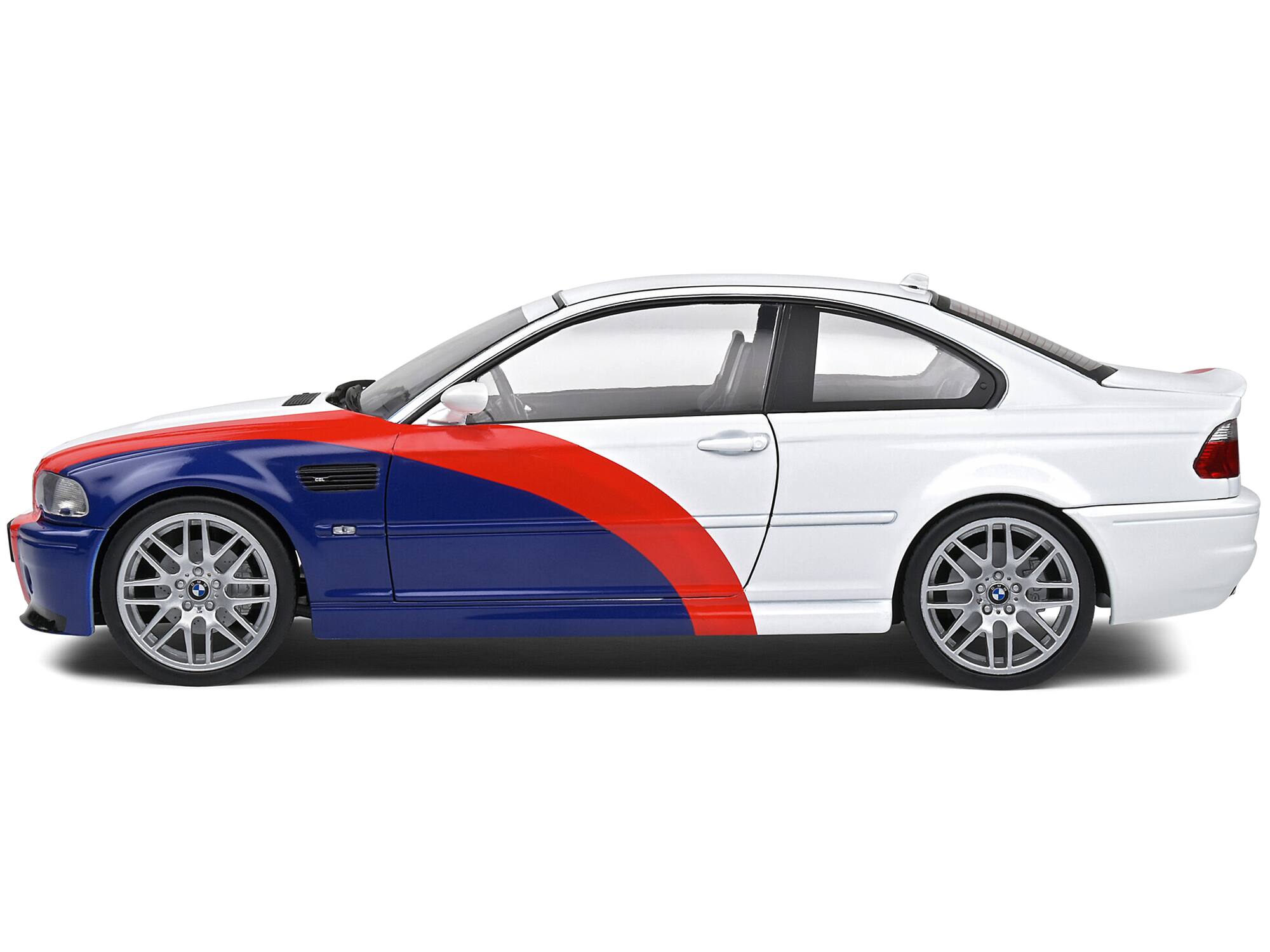 Left. Solido - 2000 BMW E46 M3 "Streetfighter" White with Blue and Red Graphics 1/18 Diecast Model Car by Solido - White With Blue And Red.
