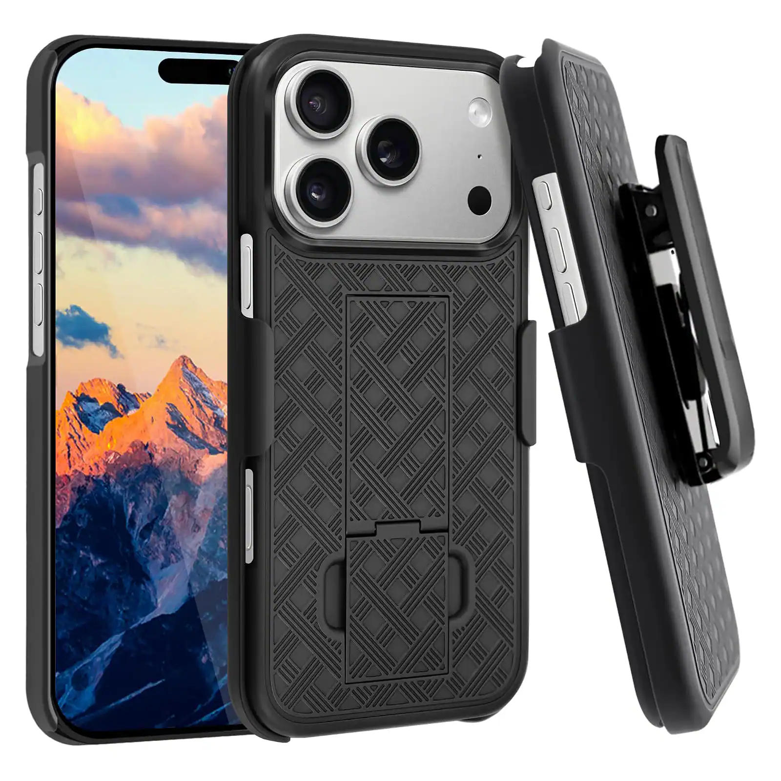 Front. UUCOVER - For iPhone 18 Pro Max Case with Swivel Belt Clip Holster Hidden Kickstand, Shockproof Full Body Rugged Protective Shell - Black.