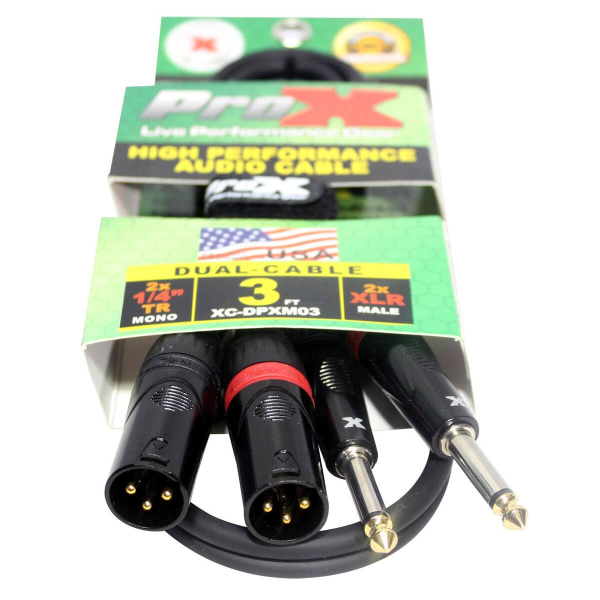 Pro X Live HIGH PERFORMANCE AUDIO CABLE  
USA DUAL-CABLE 2x 3' 2x 1/4" FT XLR TR XC-DPXM03 MALE MONO